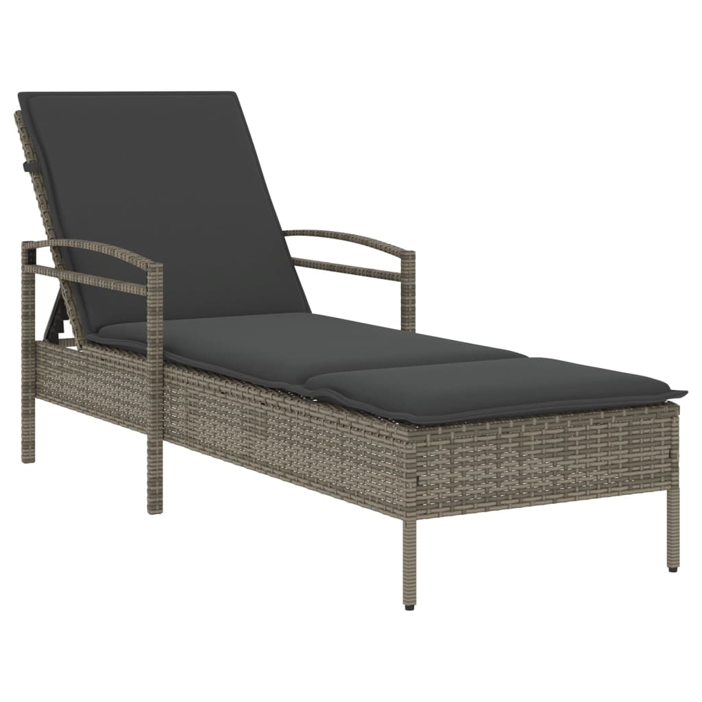 vidaXL Tumbona con cojín ratán sintético gris 63x200x81 cm