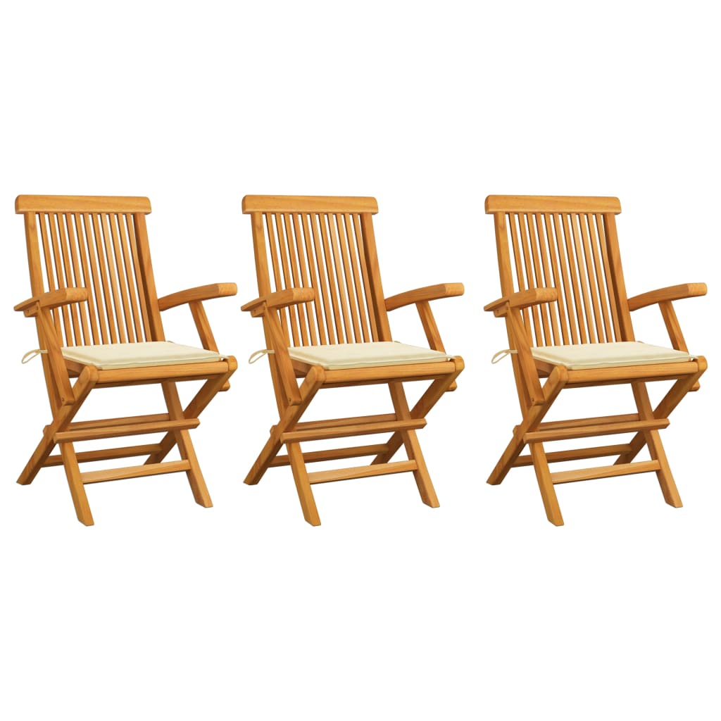 vidaXL Sillas de jardín 3 uds madera maciza de teca con cojines