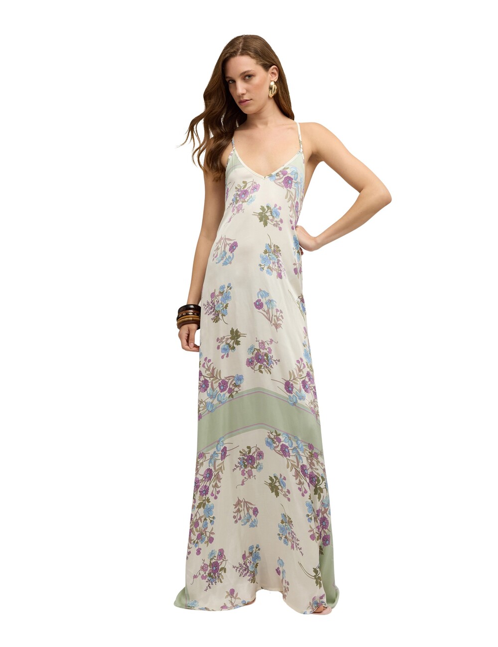 Motivi - Vestido largo de satén con estampado