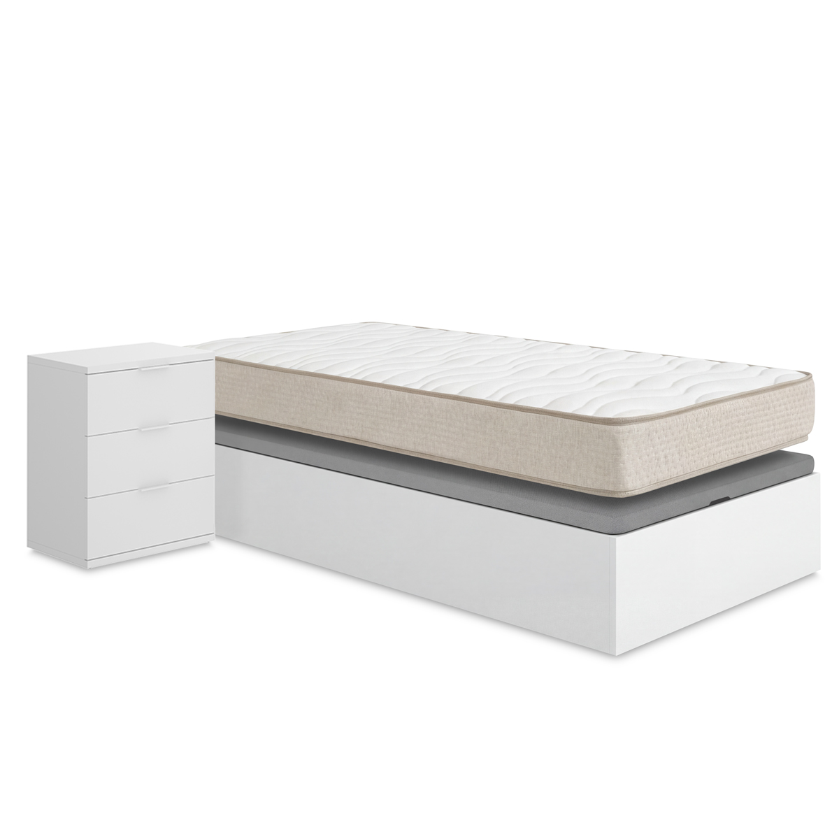 Pack ahorro juvenil Canapé Nest con Colchón viscoelástico Nova Plus 105 x 190 cm y Mesita de noche Rio| Montaje Incluido (Solo canapé)