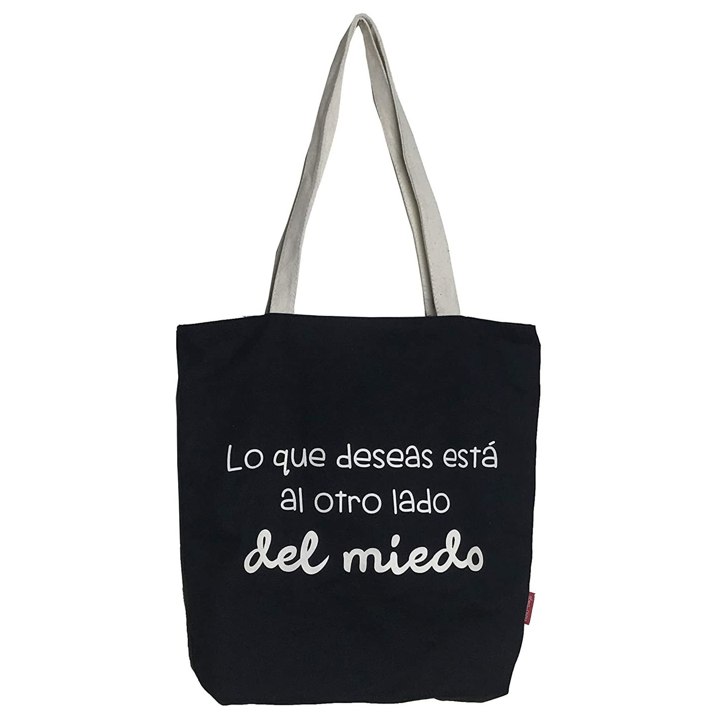 Hello-Bags. Bolso tote bag con cremallera, forro y bolsillo interior. Exterior: Algodón 100%. Incluye sobre kraft de regalo. Modelo LO QUE DESEAS. Color: Crudo / Negro. Medidas: 37x38 cm.