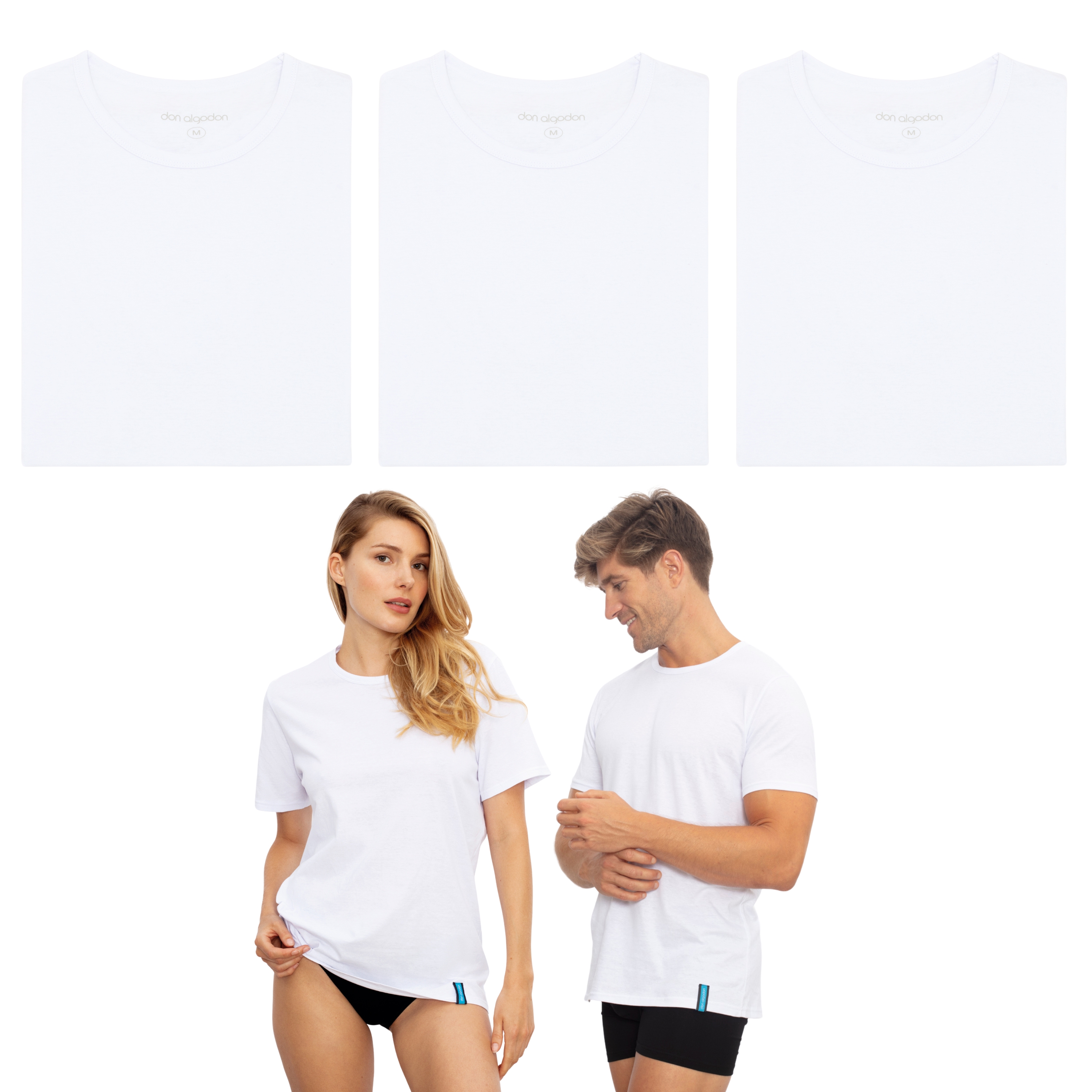 Don Algodon | Pack de 3 Camisetas Interior Blanca Unisex | 100% Algodón | Transpirable | Hombre y Mujer