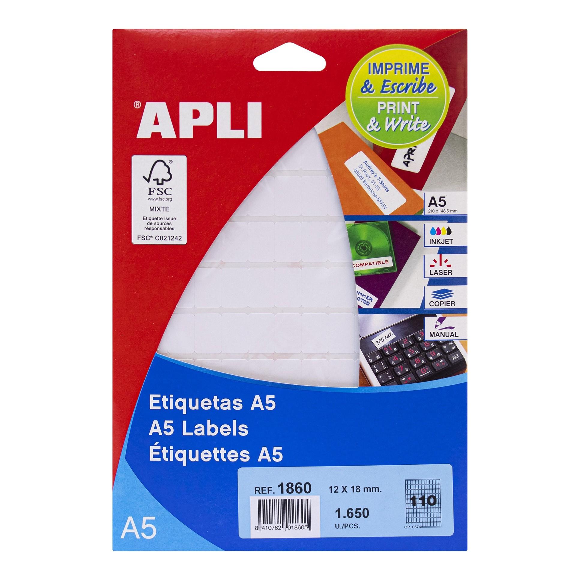 Apli - Apli etiquetas blanco 12 x 18 mm rectangular 15 hojas