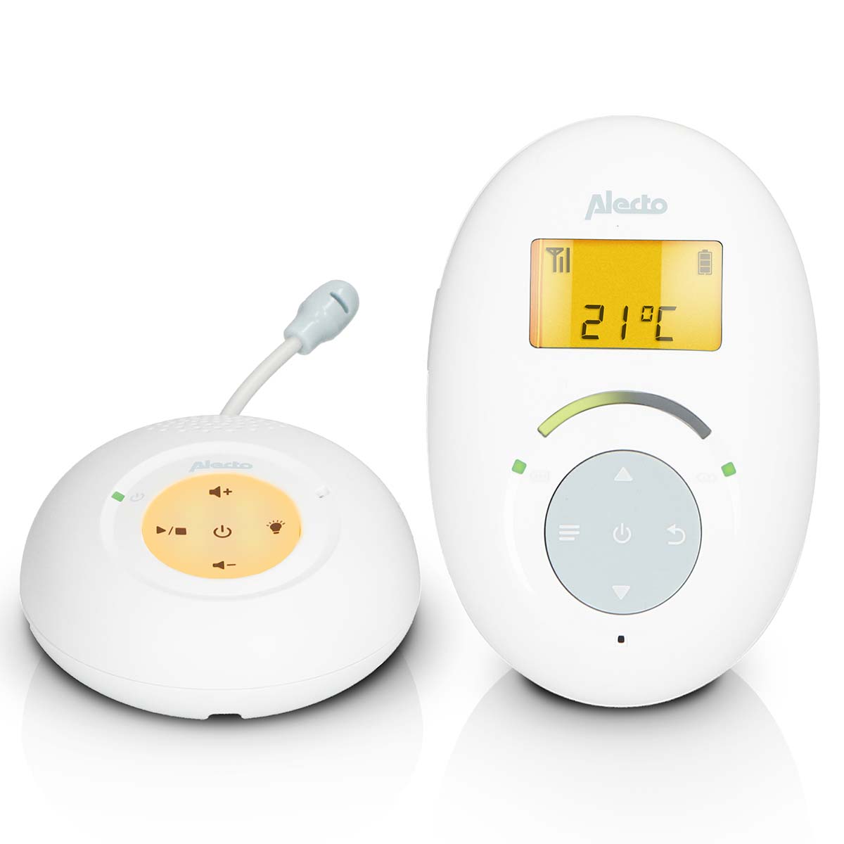 Alecto Baby DBX120 Vigilabebés DECT Full Eco – Sonido Nítido y Sin Interferencias, Función Hablar y Escuchar, Nanás, Luz Nocturna y Termómetro – Bajo Consumo y Largo Alcance