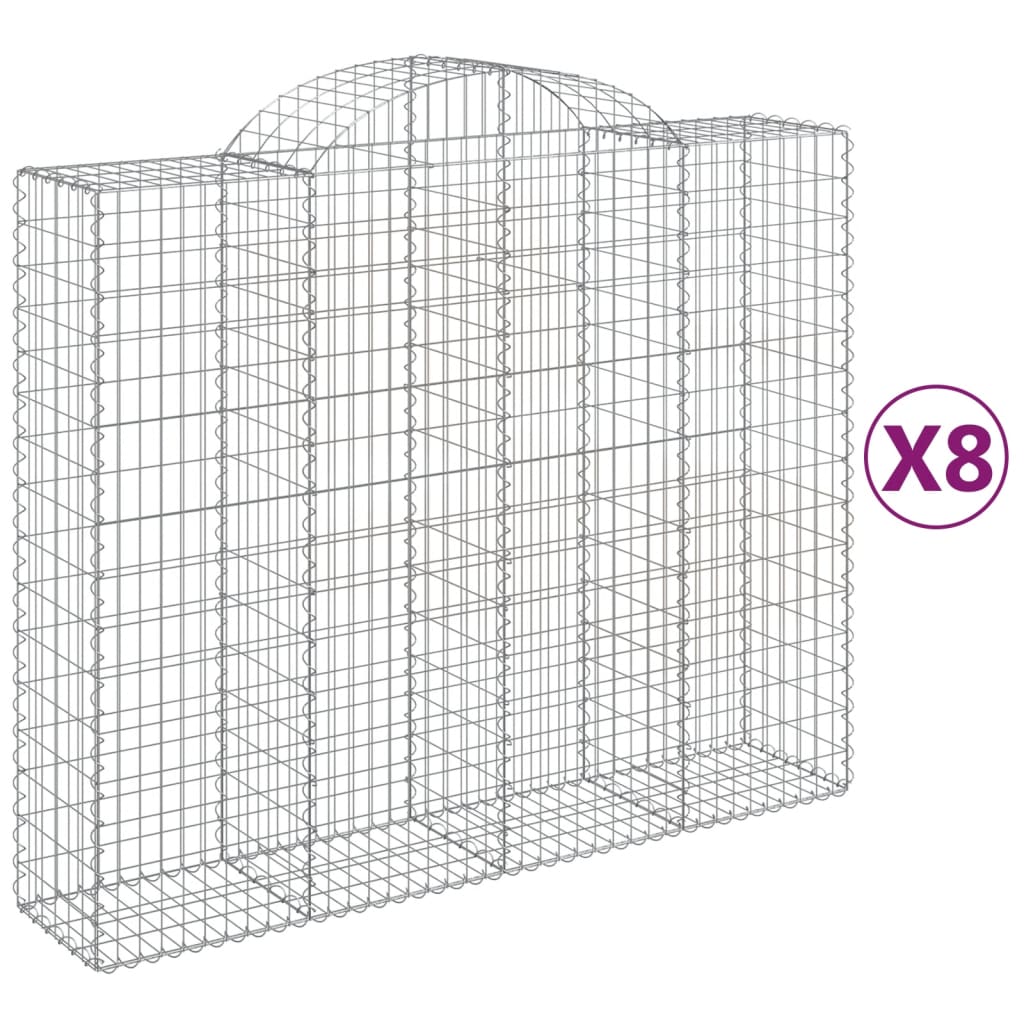 vidaXL Cestas de gaviones 8 uds forma de arco hierro Dimensiones 200 x 30 x 40/60 cm,  200 x 30 x 100/120 cm,  200 x 30 x 120/140 cm y mas