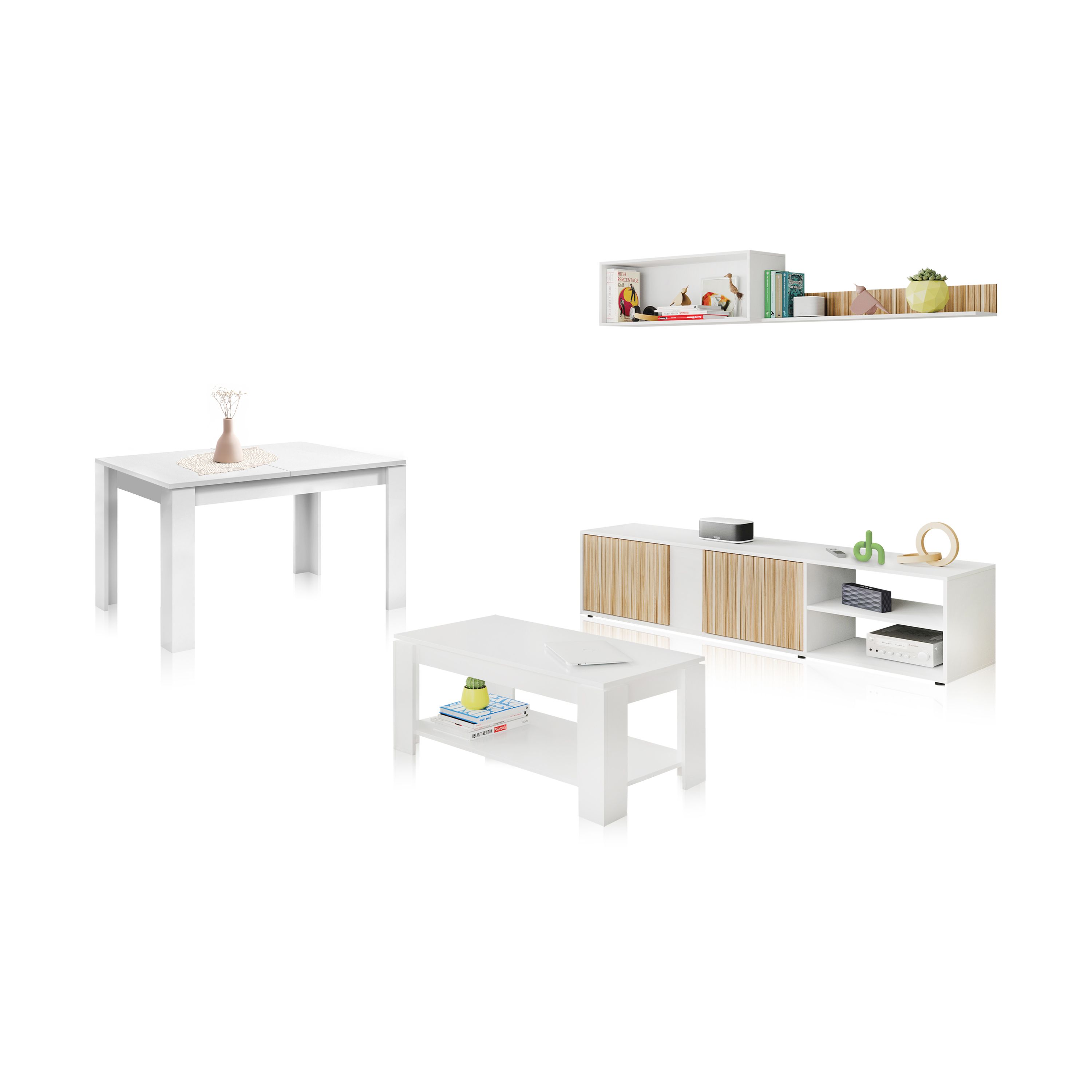 Habitdesign -Pack salón con mesa de centro y mesa de comedor Alix Max