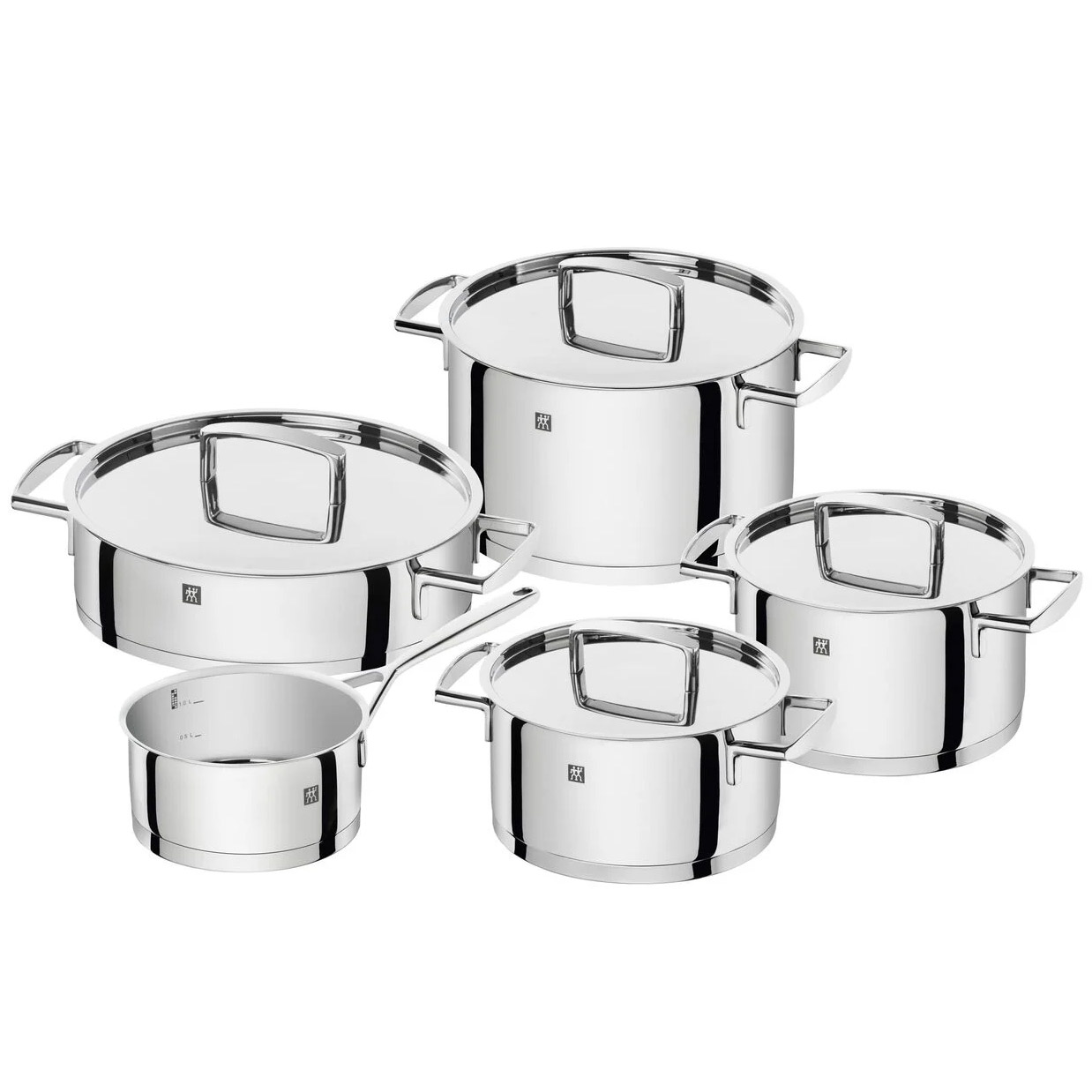 ZWILLING Passion - Set Batería de Cocina (5 + 4 Piezas) - Set de Ollas Altas y Bajas con Cazo - Acero Inoxidable Pulido - Apta Todo Tipo de Cocinas (Gas, Eléctrica, Vitrocerámica, Inducción y Horno)
