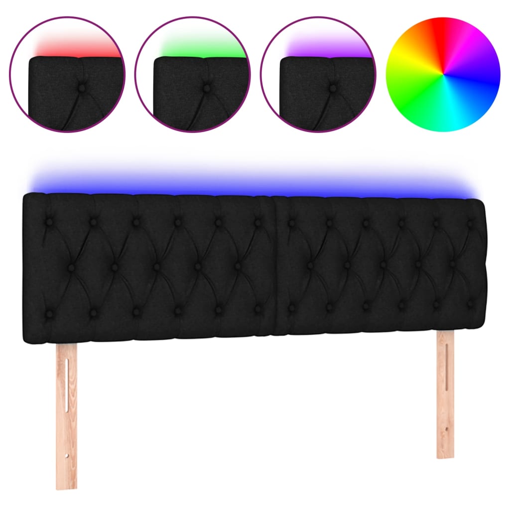 vidaXL Cabecero con LED de tela negro 144x7x78/88 cm