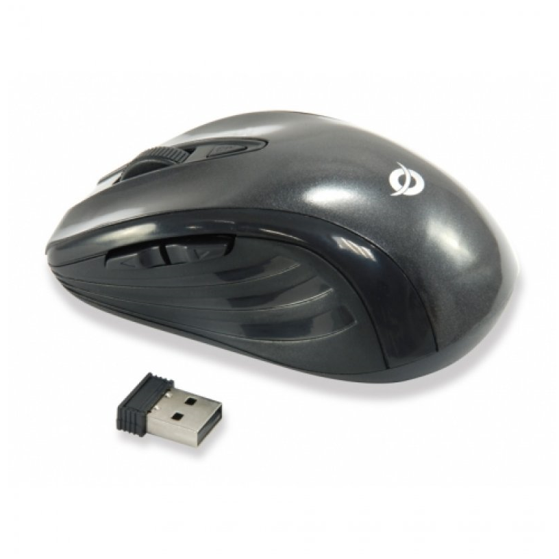 Conceptronic Regas TW5 Wireless Mouse, ergonomic optical travel mouse with 5 buttons, 2.4GHz connection, DPI switch (800/1600), rubber finish, ideal for PC/laptop use, includes nano USB receiver, lightweight design.