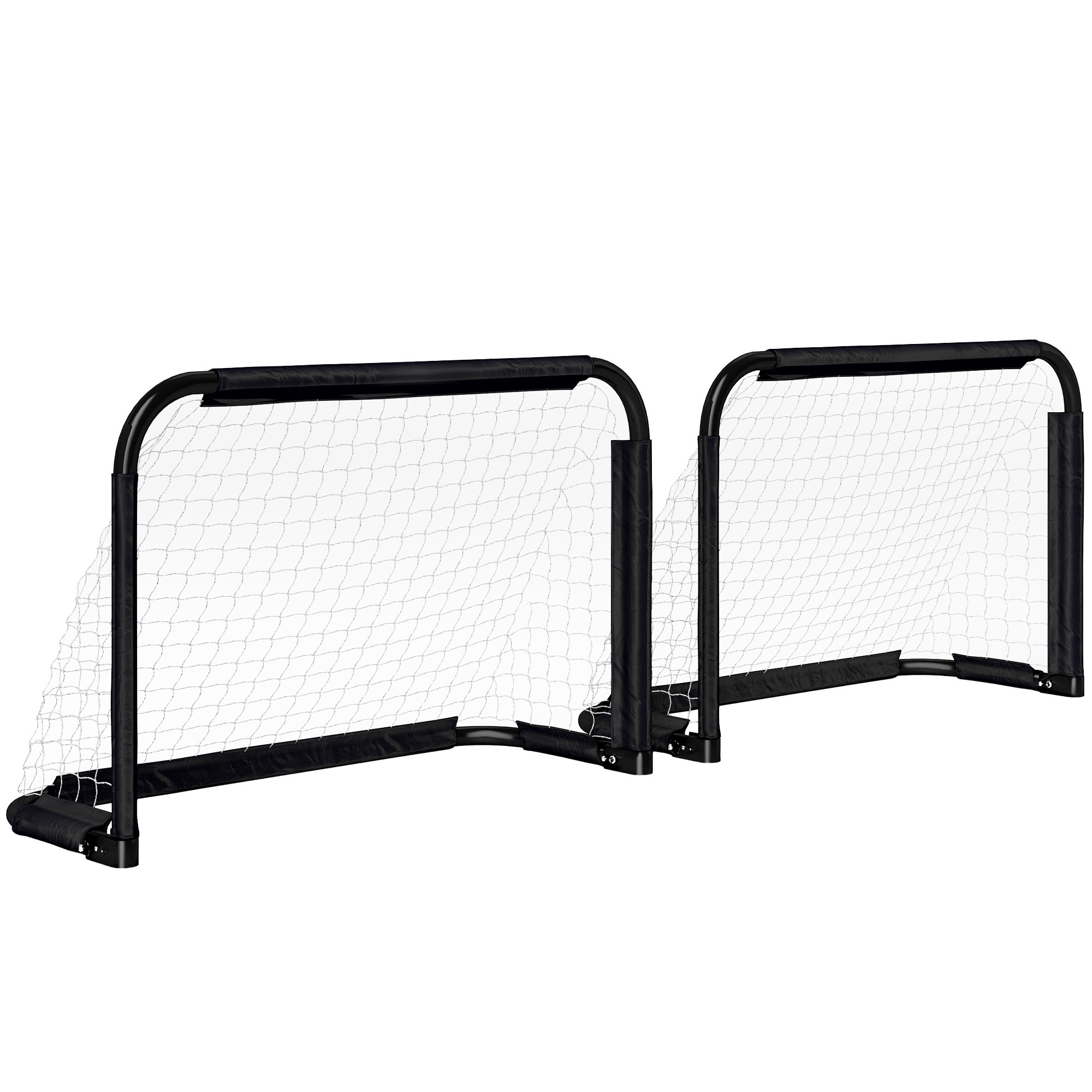 HOMCOM Set de 2 Porterías Plegables de Fútbol Puertas de Fútbol Portátil con Soporte de Metal y Red para Entrenamiento en Jardín Aire Libre 90x36x60 cm Negro