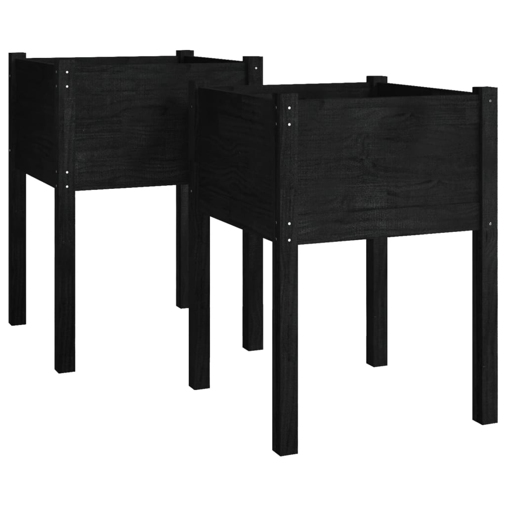 vidaXL Jardineras 2 uds madera maciza de pino negro 50x50x70 cm