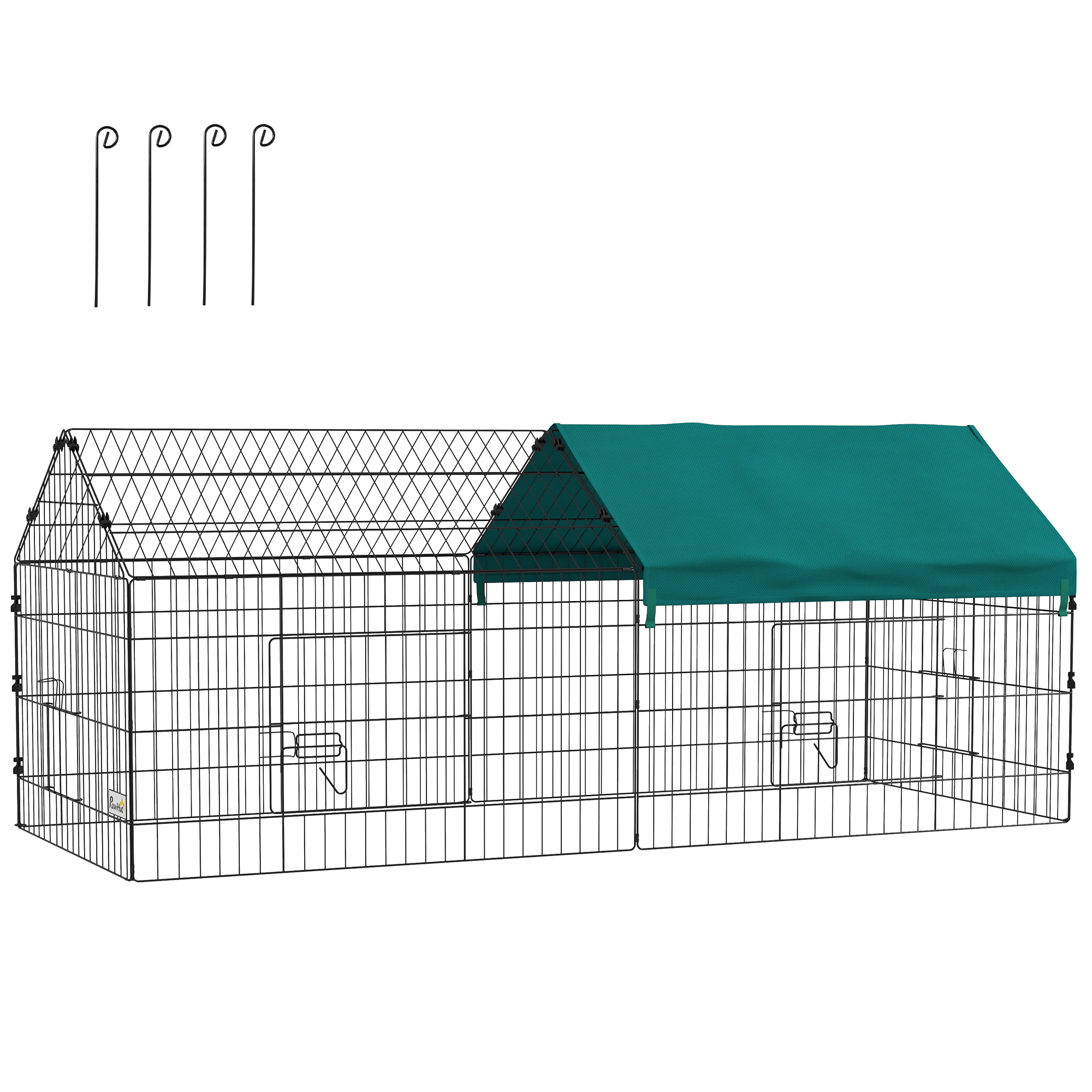 PawHut Jaula para Animales Pequeños Jaula para Roedores de Acero con Puertas y Tela Superior para Conejos Chinchillas Gallinas 185x75x75 cm Verde