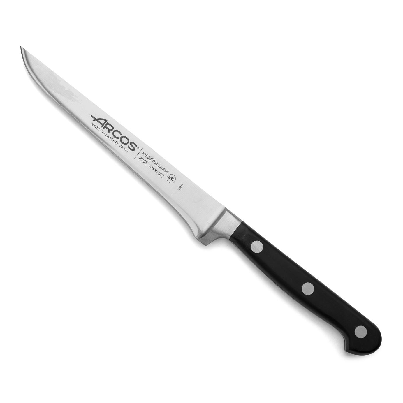 Arcos Cuchillo deshuesador con Hoja Acero Inoxidable Nitrum 160 mm. Cuchillo profesional para cortar huesos carne. Mango ergonómico polipropileno. Serie Opera. Color negro.