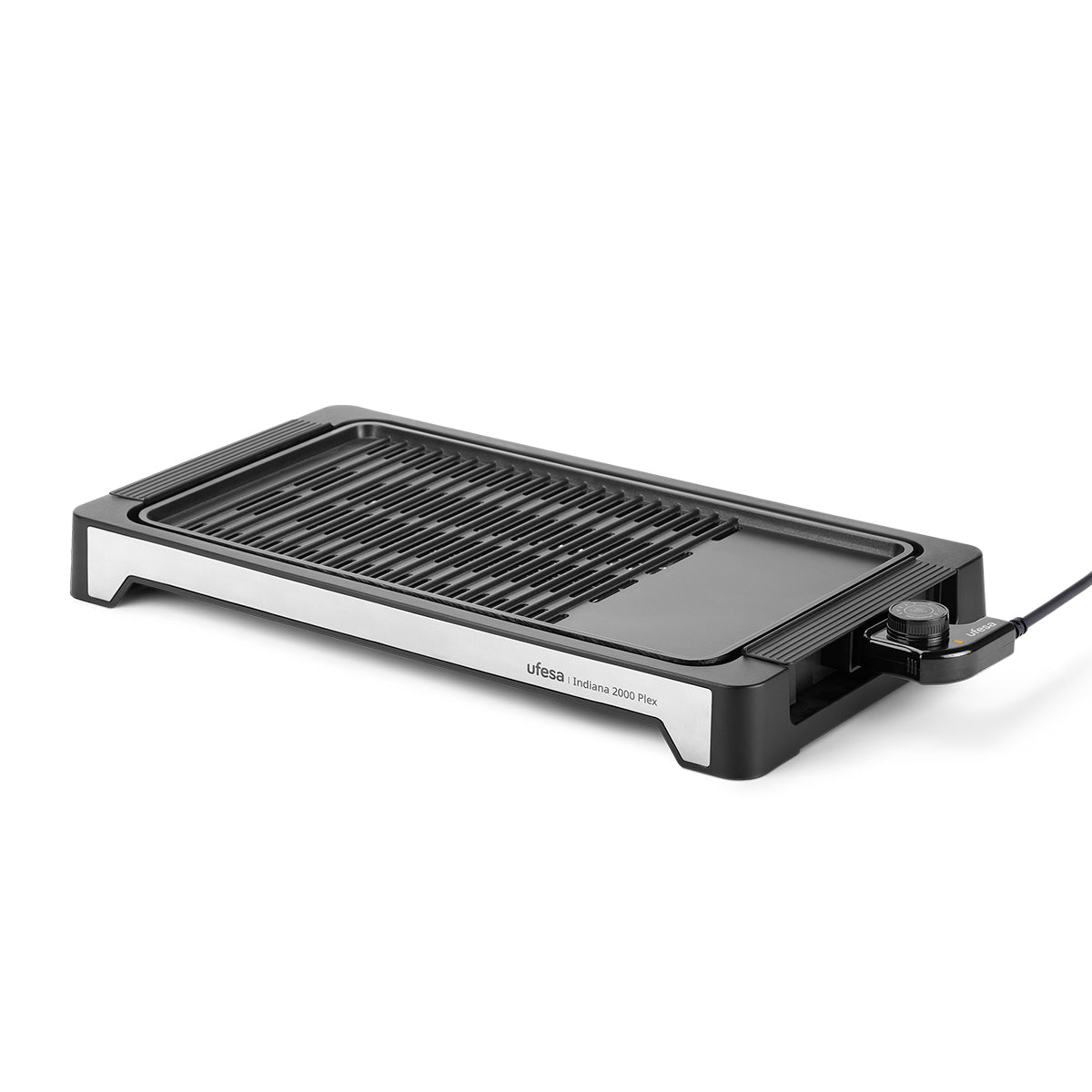 Ufesa - Plancha de asar Indiana 2000 Plex para cocina profesional y doméstica, 2000 W, superficie de cocción 45x25 cm, aluminio fundido con revestimiento antiadherente de doble capa y termostato regulable