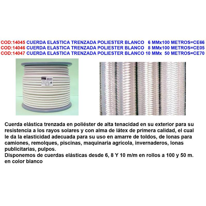 Cuerda elastica trenzada poliester blanco 10 mmx  50 metros ce70