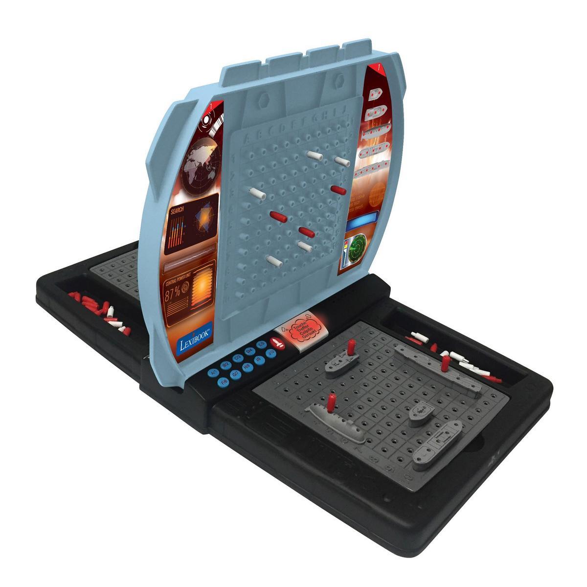 LEXIBOOK - Batalla Naval parlante (francés, Italiano, neerlandés, alemán), Juego de Mesa electrónico 1-2 Jugadores, Interactivo, Efectos de luz y Sonido, Estrategia, Funciona con Pilas, Gris,