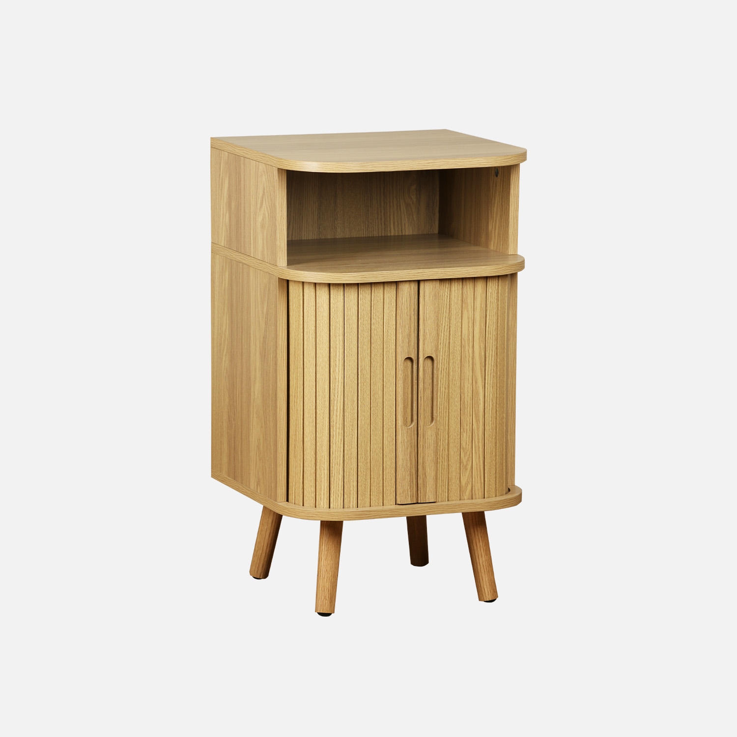 sweeek - Mesita con efecto madera ranurada, 2 puertas correderas , Legacy , 40x40x70
