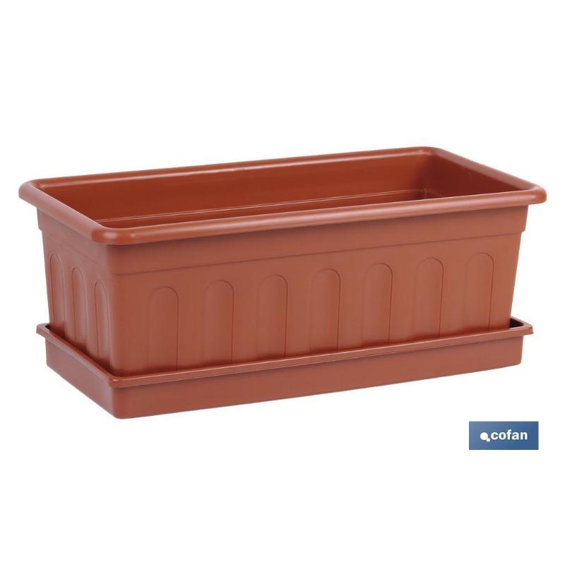 Jardinera marron modelo azahar 50x21.5x16+plato 48x19.5cm   caja 12 unid.
