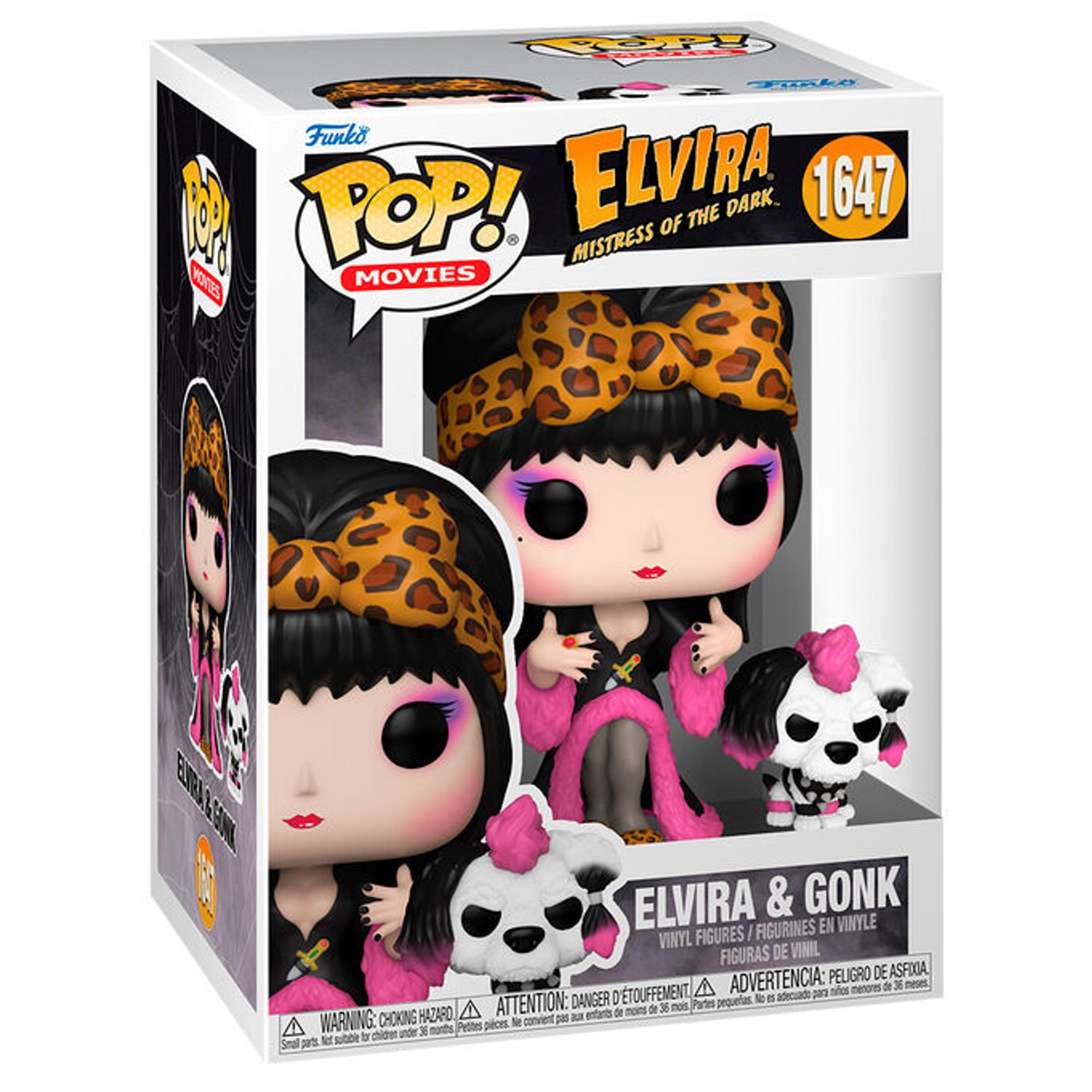 Figura de Colección Elvira Mistress of the Dark con Gonk para Fans de Películas, Muñeco Decorativo, Detalles en Rosa y Animal Print, Ideal para Regalo o Exhibición