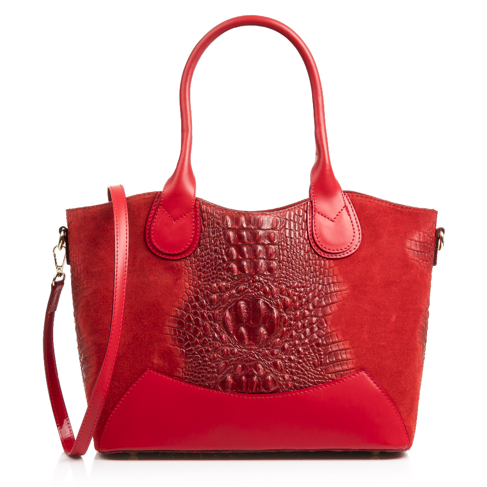 Firenze Artegiani. Vercurago Bolso tote Mujer.Piel auténtica Gamuza Grabado Cocodrilo Ruga . Made in Italy. Vera Pelle Italiana.