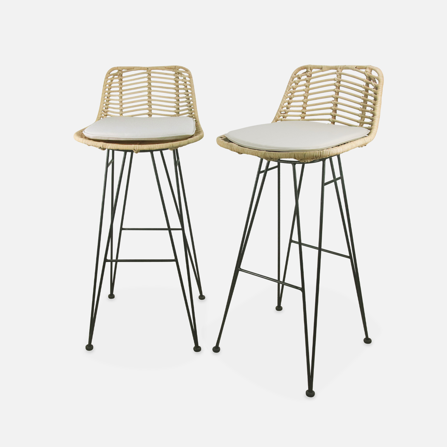 sweeek - Taburete de bar de metal y ratán, set de 2 , Cahya , 42x48x97