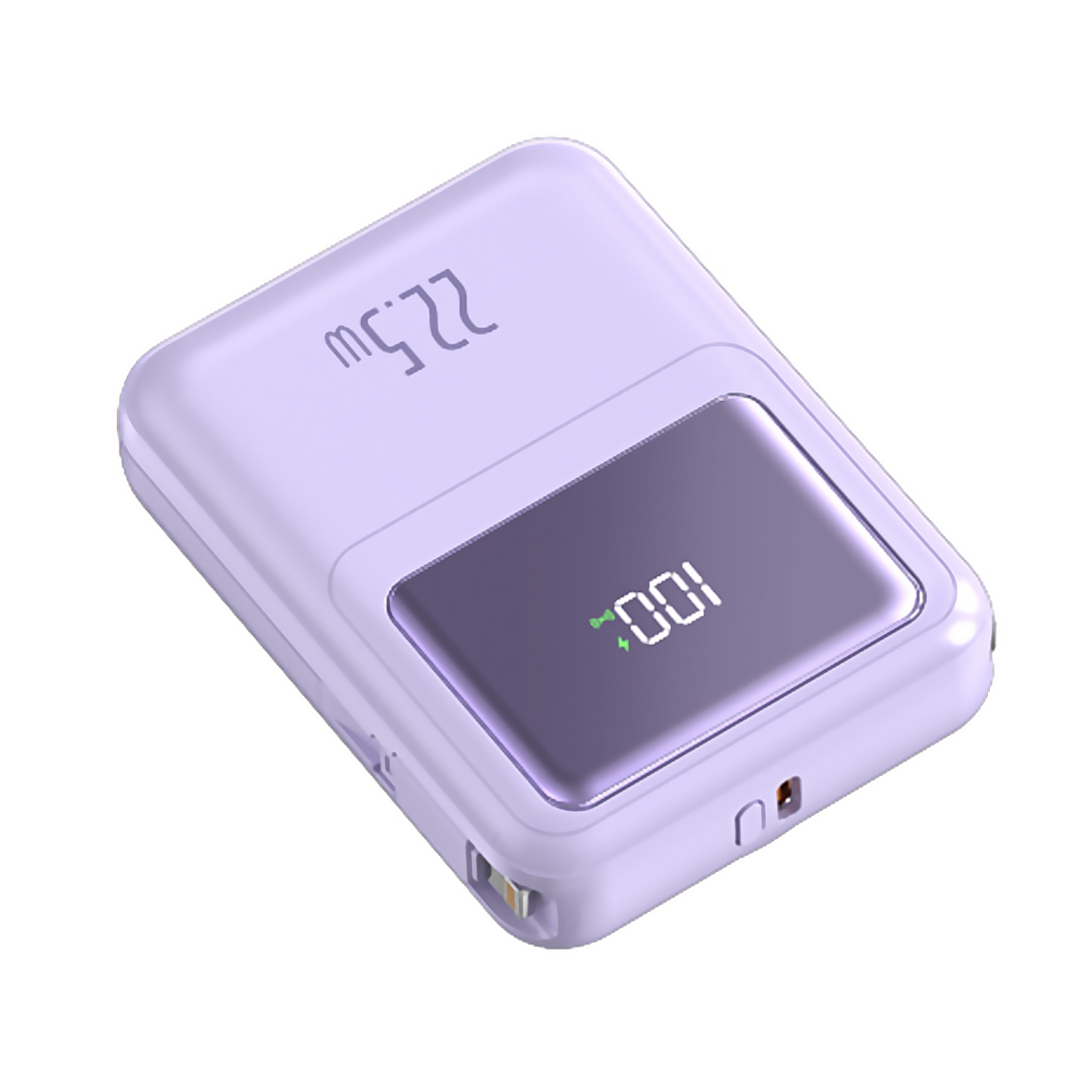 DAM. Powerbank 10.000mAh con carga rápida PD22,5W y carga inalámbrica de 15W. Cables USB-C y Lightning integrados. Pantalla led de carga. 7x3x9cm