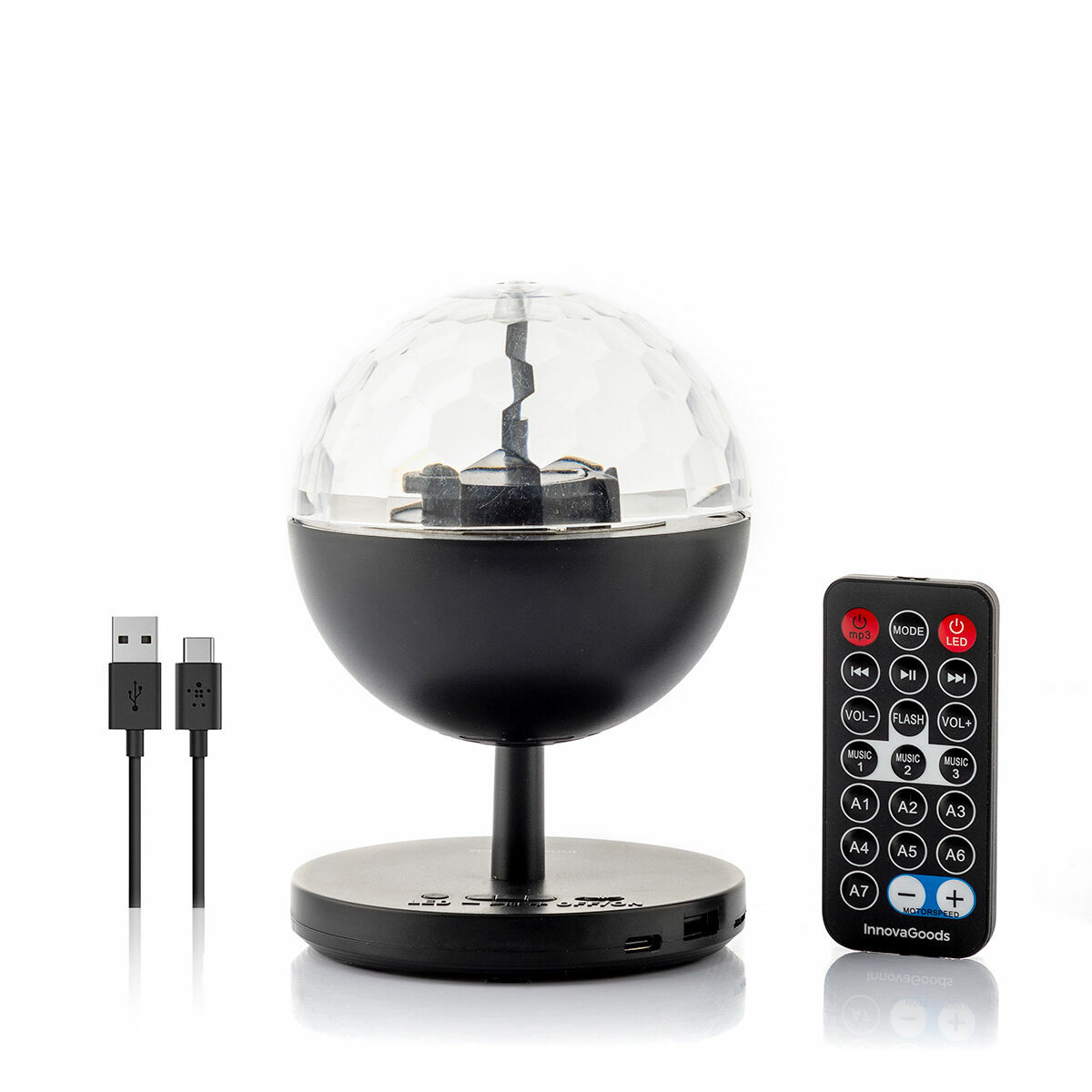 Innovagoods ® Led disco ball lights with speaker, fixed or sequential multicolor light projector with sound activated, tf card slot, 360 rotation, ideal for birthdays, parties.