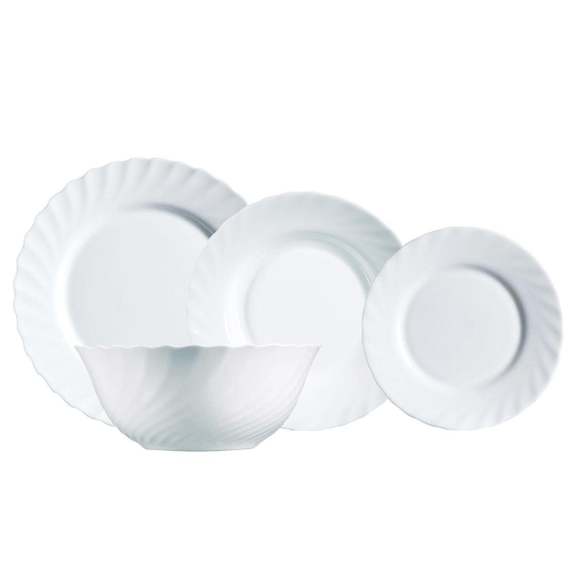 LUMINARC TRIANON Vajilla Opal 19 PIEZAS - 6 PERSONAS Blanco Brillo Fabricado en Francia Reciclable