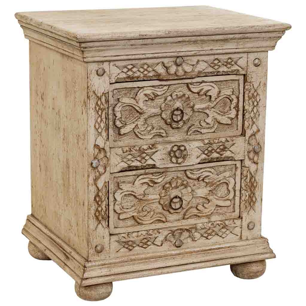 Wonderlust Deco - Mesita de madera artesanal beige 50x40x60h cm Beige 50x40x60h cm