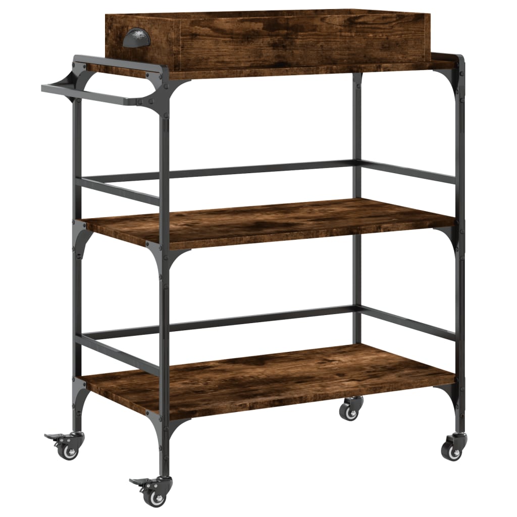 vidaXL Carrito cocina madera ingeniería roble ahumado 81,5x41x92,5 cm