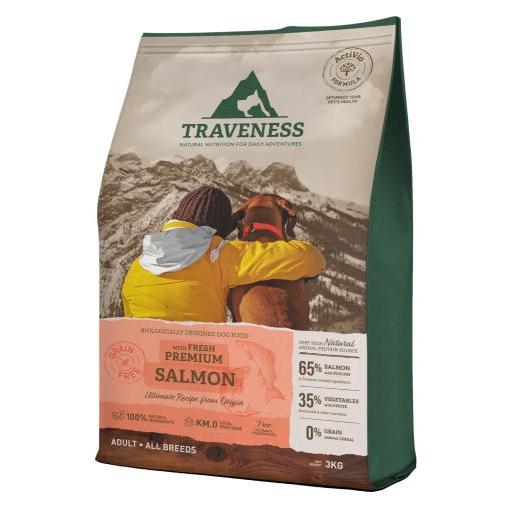 Traveness Pienso Natural Grain Free Receta de Salmón Sensitive para Perros - 12 KG12