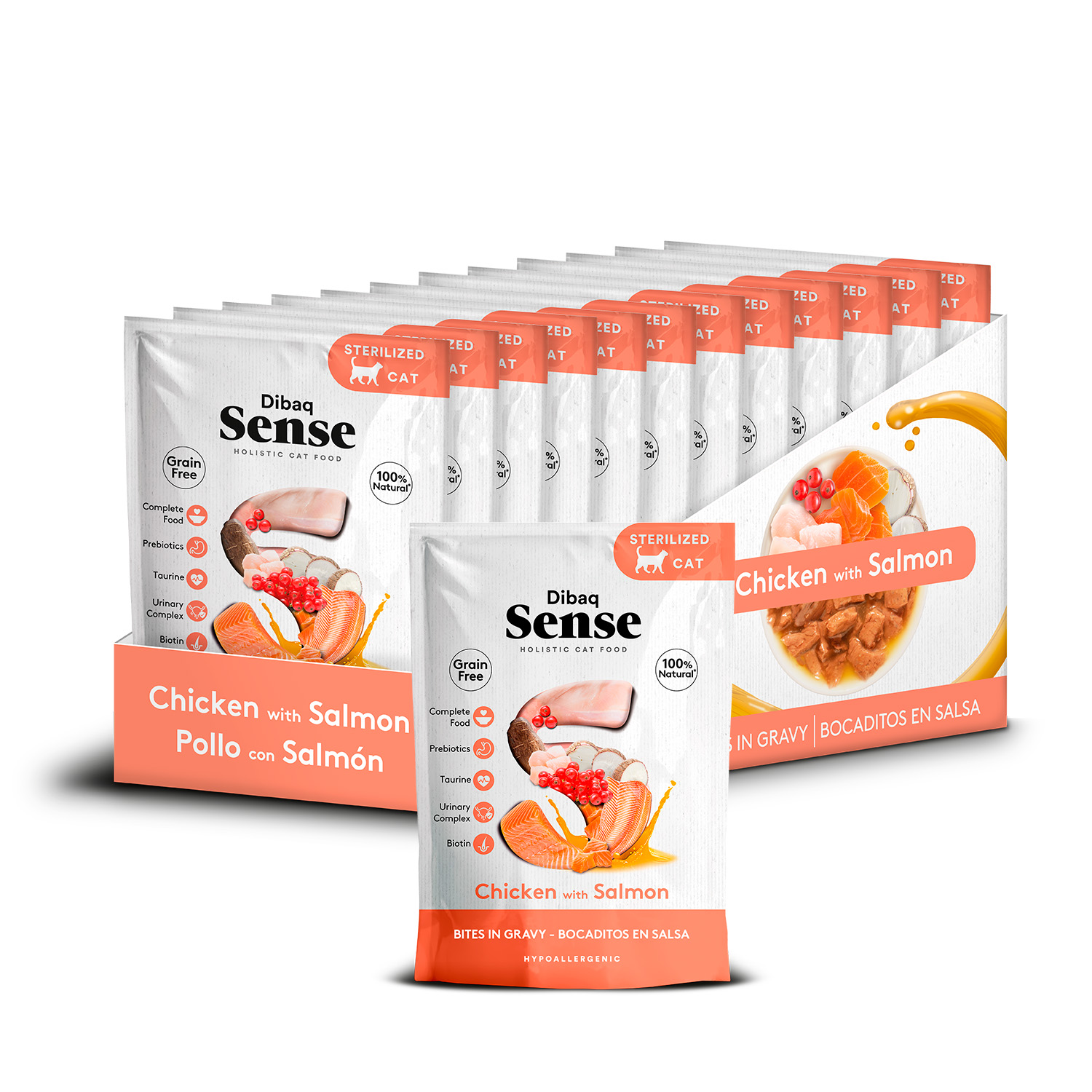 Dibaq Sense Bocaditos en salsa Pollo con Salmón pack 12 uds x 100 gr