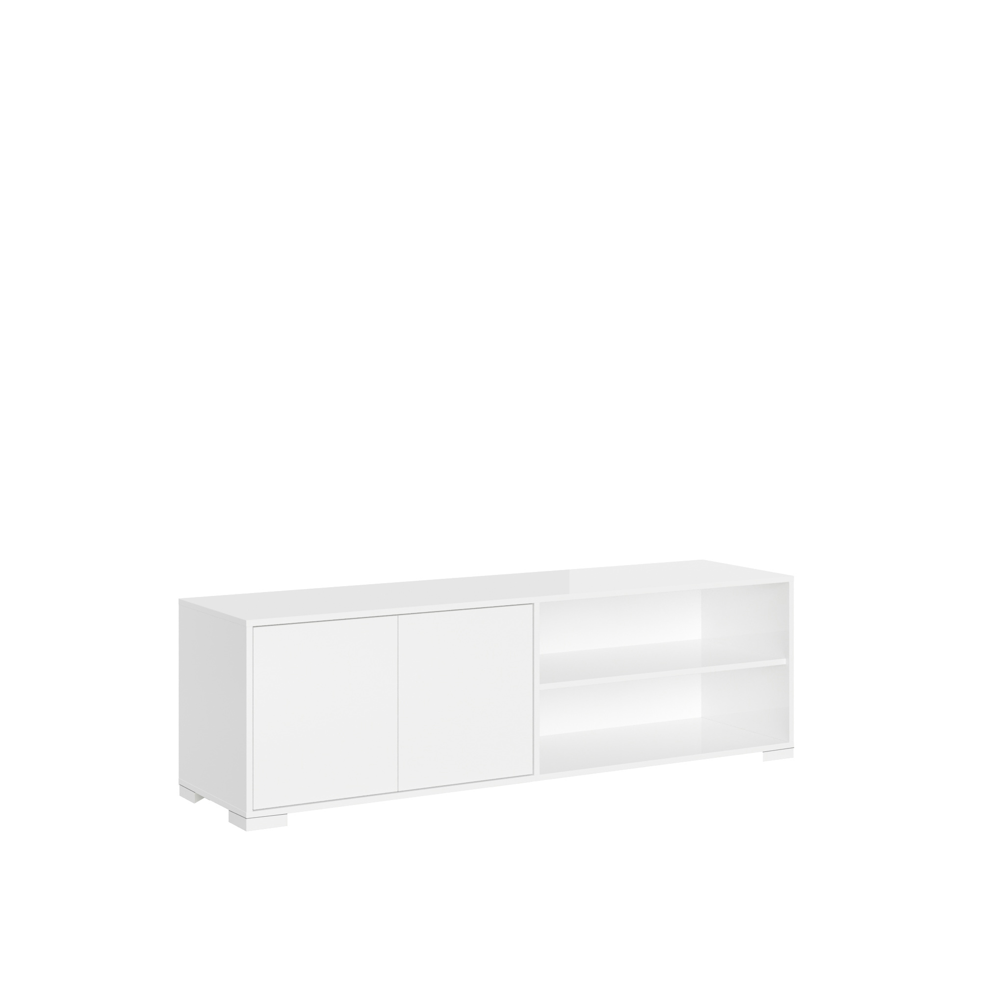 Mueble TV 2 puertas con compartimento abierto 150x40x40 cm Lumina blanco brillo - Itamoby