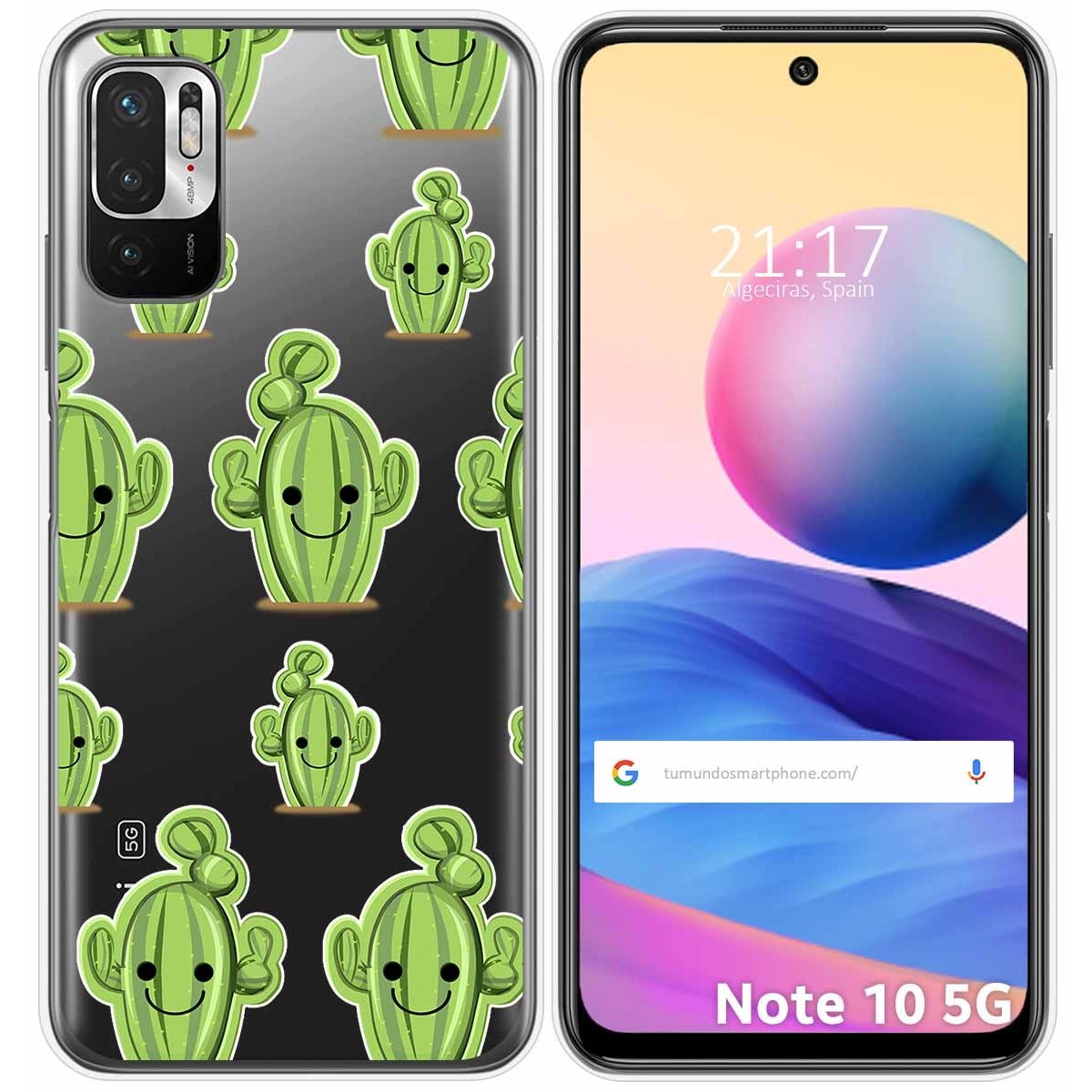 Tumundosmartphone Funda Gel Transparente para Xiaomi Redmi Note 10 5G / POCO M3 PRO 5G diseño Cactus Dibujos