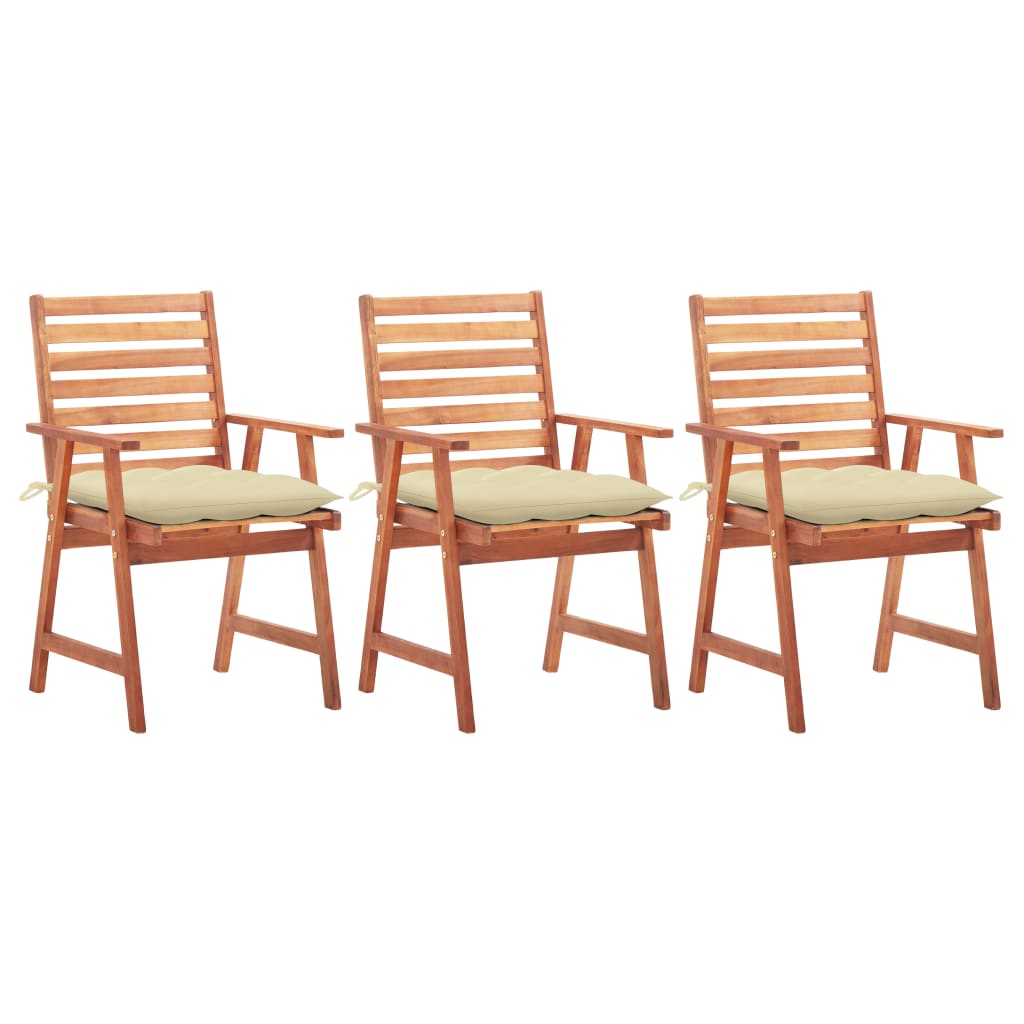 vidaXL Sillas comedor de jardín 3 uds madera maciza de acacia con cojines