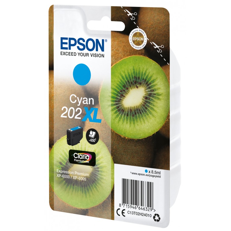 Epson - Kiwi Singlepack Cyan 202XL Claria Premium Ink C13T02H24010