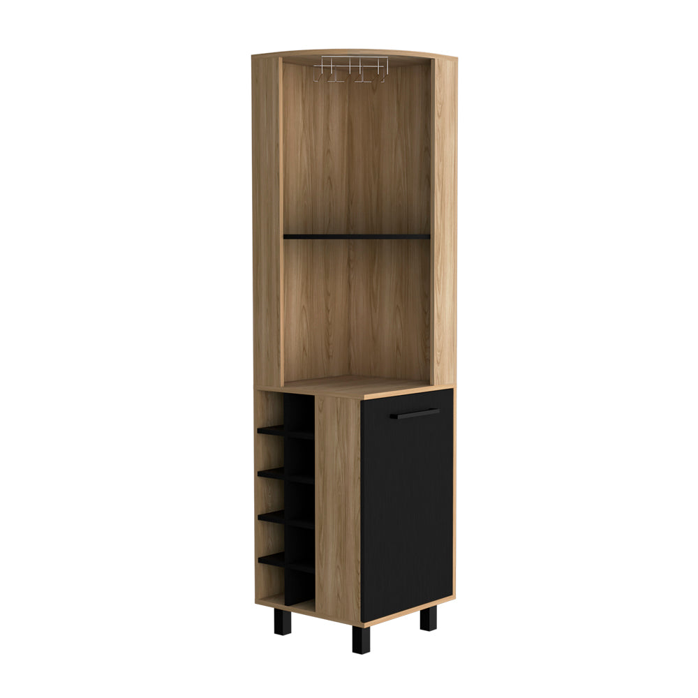 Mueble Bar Kaia en melamina con 3 estantes , 9 portacopas , 10 botelleros y gabinete inferior , multicolor , 180 cm  X 45 cm  X 45 cm