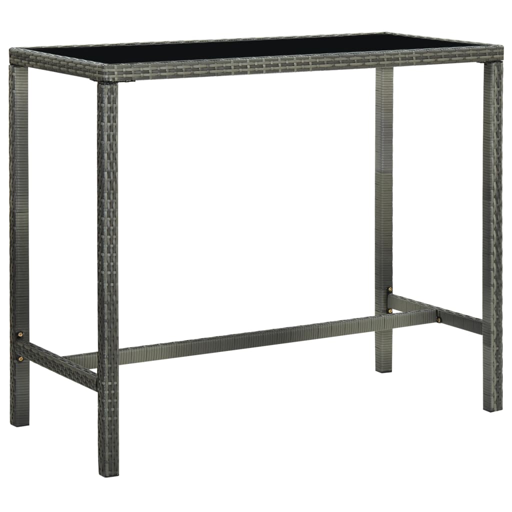 vidaXL Mesa alta de jardín ratán sintético y vidrio 130x60x110cm en color Gris/Marrón | estructura resistente ideal para salón dormitorio o estudio