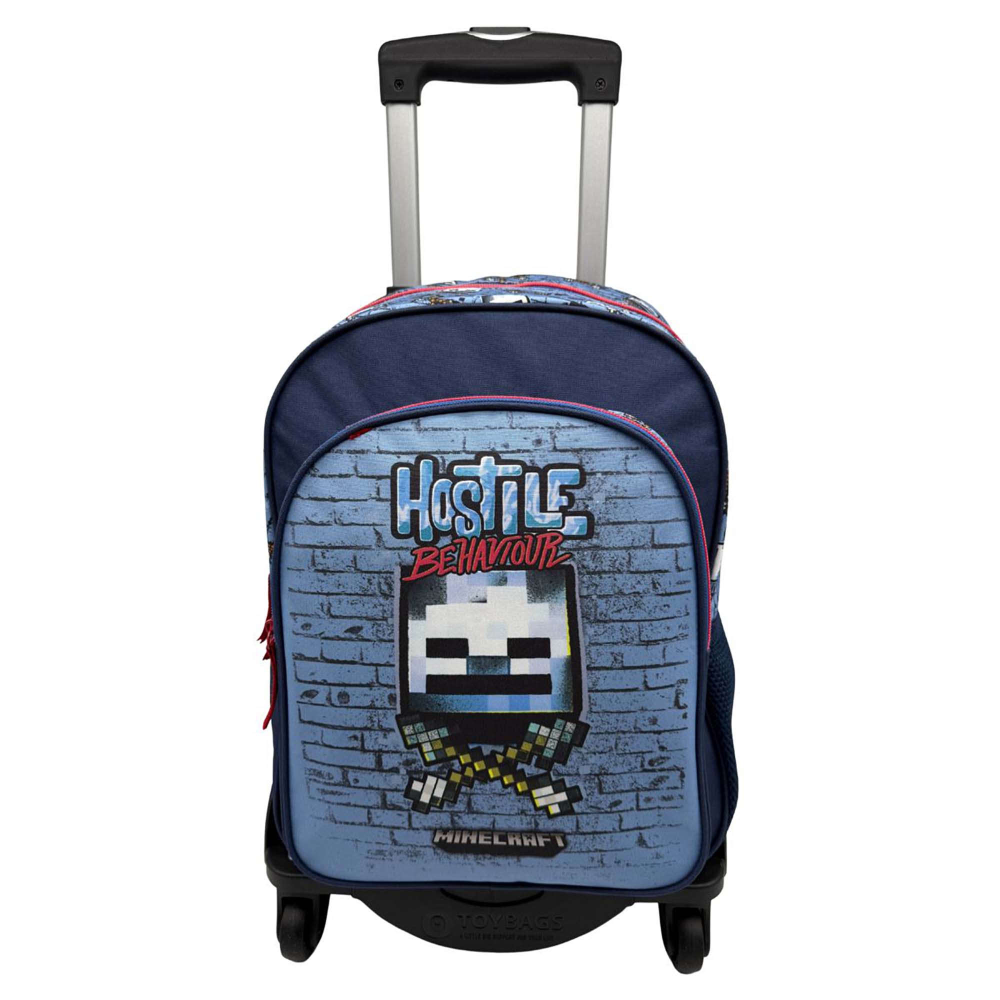 DAM. Minecraft Hostile Behaviour Mochila Primaria Doble Compartimento Adaptable + Carro negro. 30x20x44 cm.