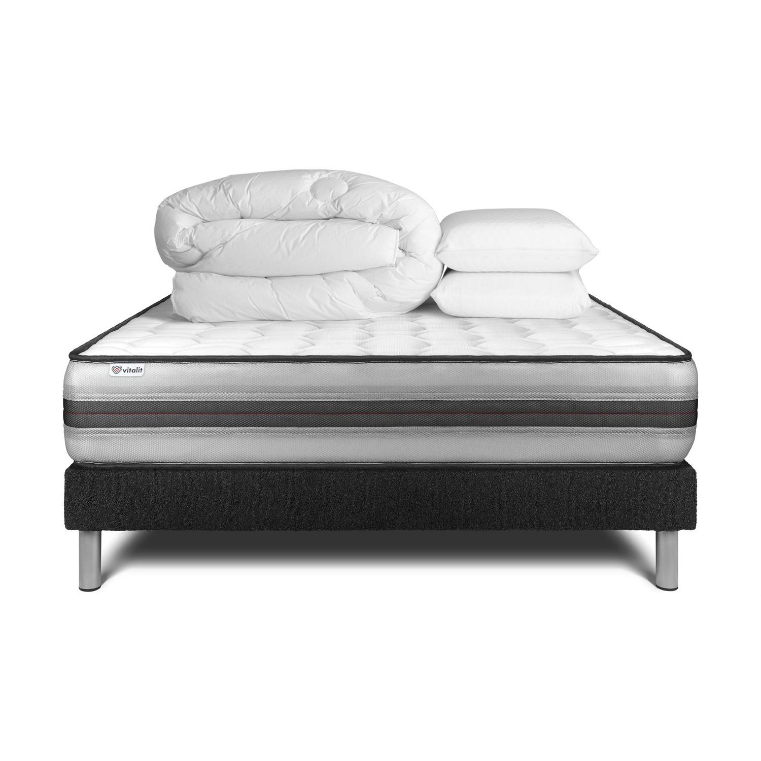 Pack cama completa - Colchón 200x200cm + Somier con láminas (en kit) + 2 almohadas + Edredón - Vitalpower Recover