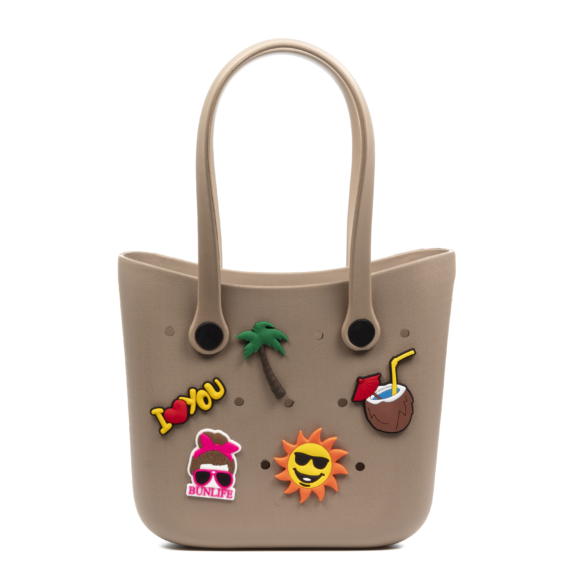 LIBELULLA. VillaPoma bolso Shopper de playa , de goma EVA con asas largas y charm decorativos
