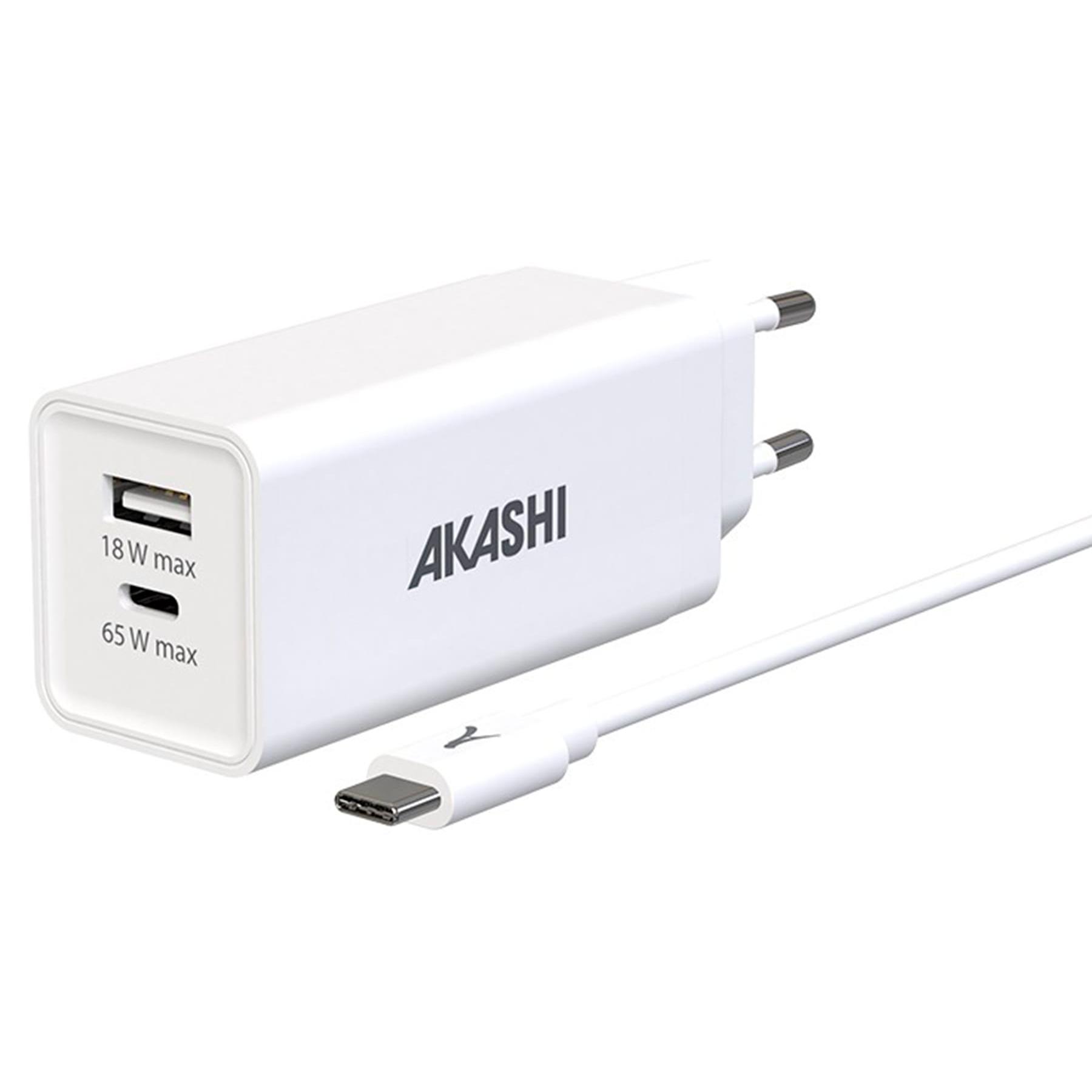 Akashi - AKASHI ALTGAN65W White / Cargador para pared USB-C + USB-A 65+18W
