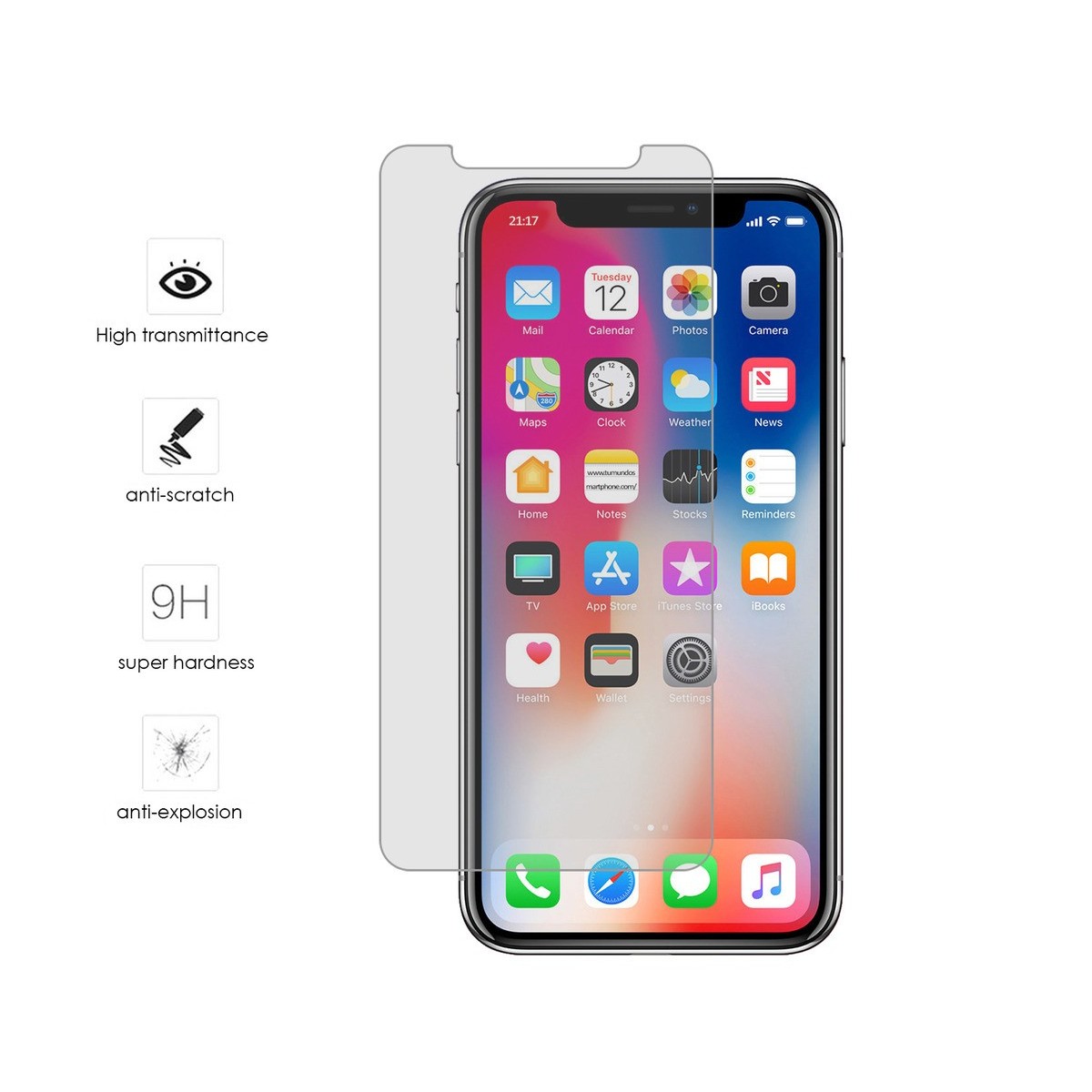 Tumundosmartphone Protector Cristal Templado para Iphone X / Xs