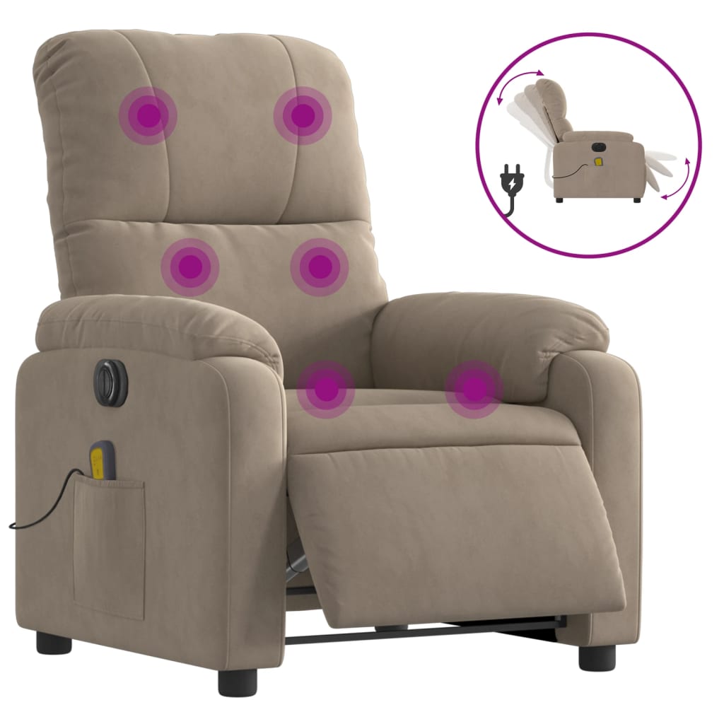 vidaXL Sillón reclinable masaje eléctrico tela microfibra gris taupe