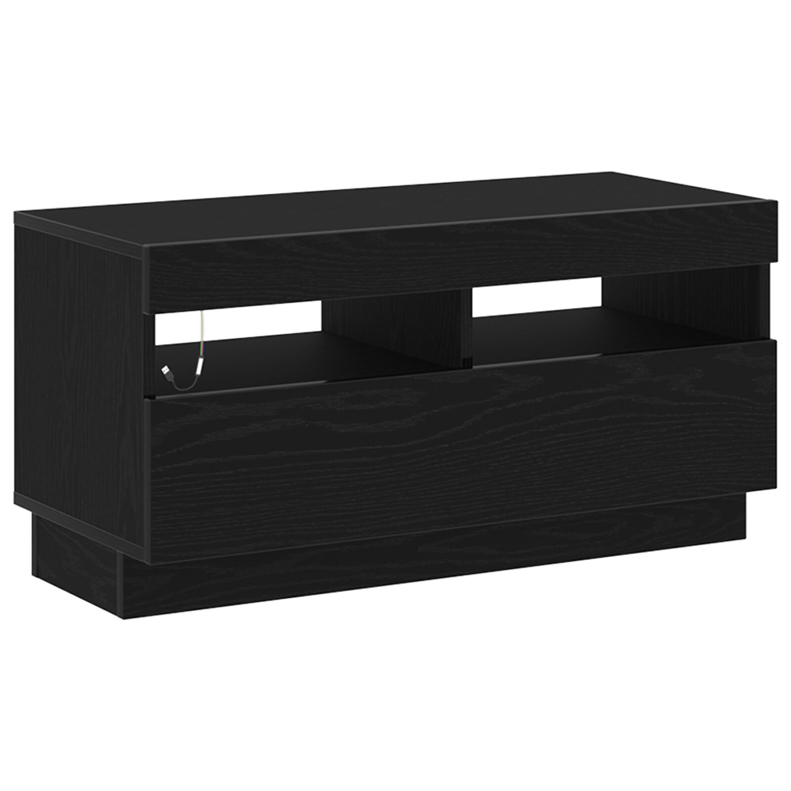 Mueble de TV vidaXL con luces LED en roble negro, 80x35x40 cm, de madera