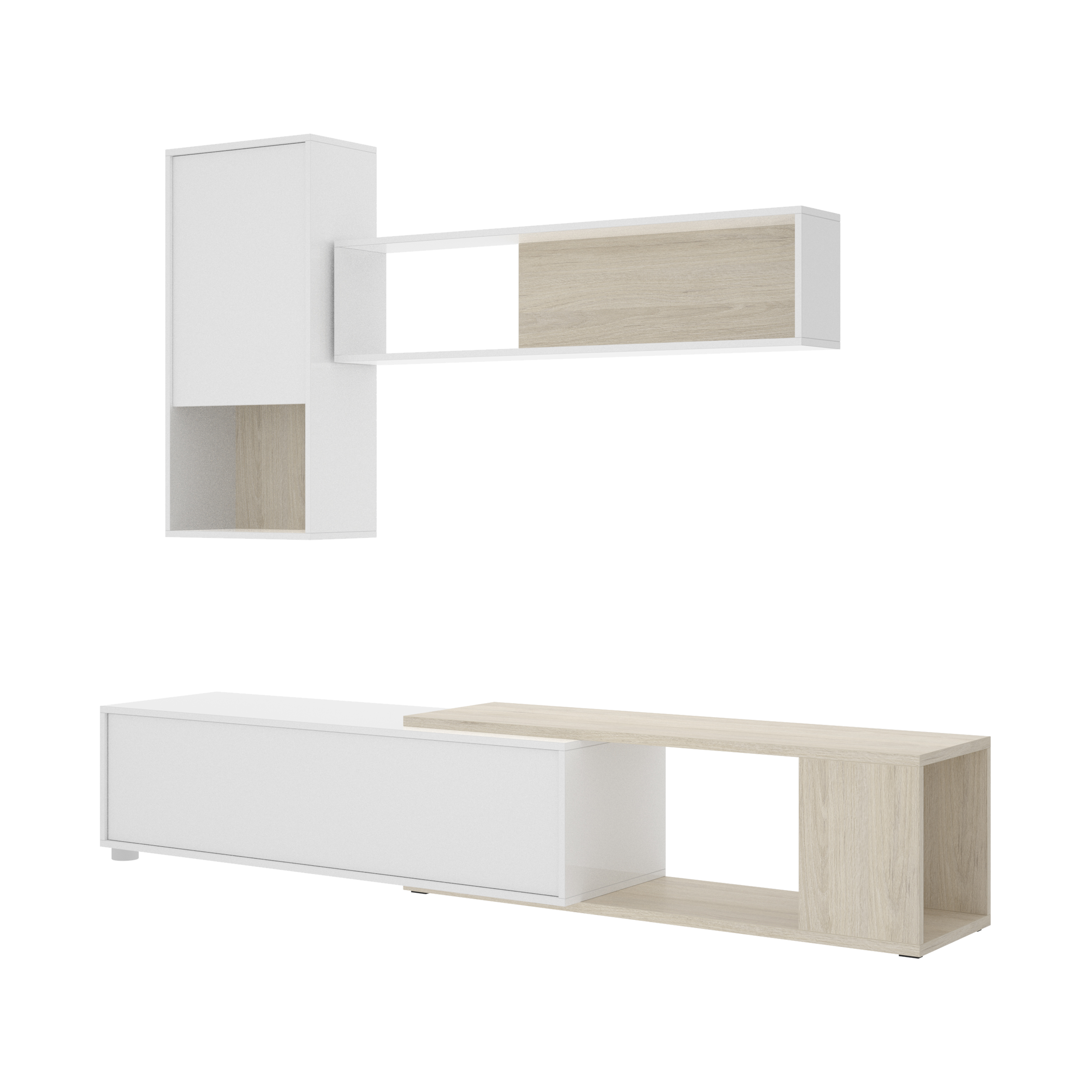 Dekit Composición Salón TV Flexible OBI 180x180/230x41 Blanco Brillo Natural