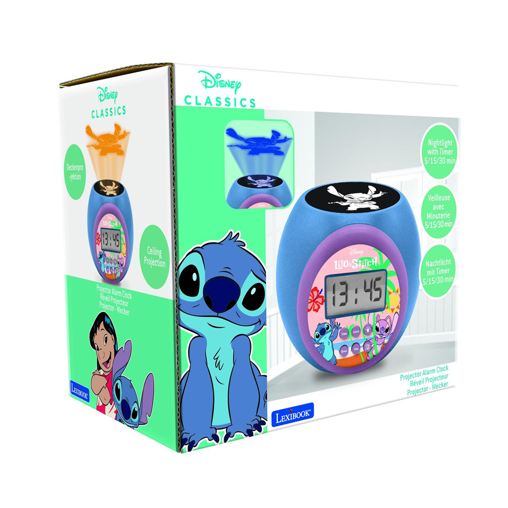 Reloj despertador con proyector Stitch. (Lexibook RL977D)