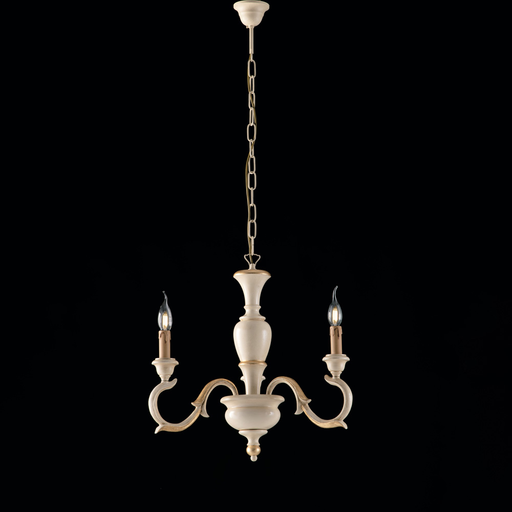 Araña Shabby Chic Fiorenza Marfil Madera Gold 3 Luces E14