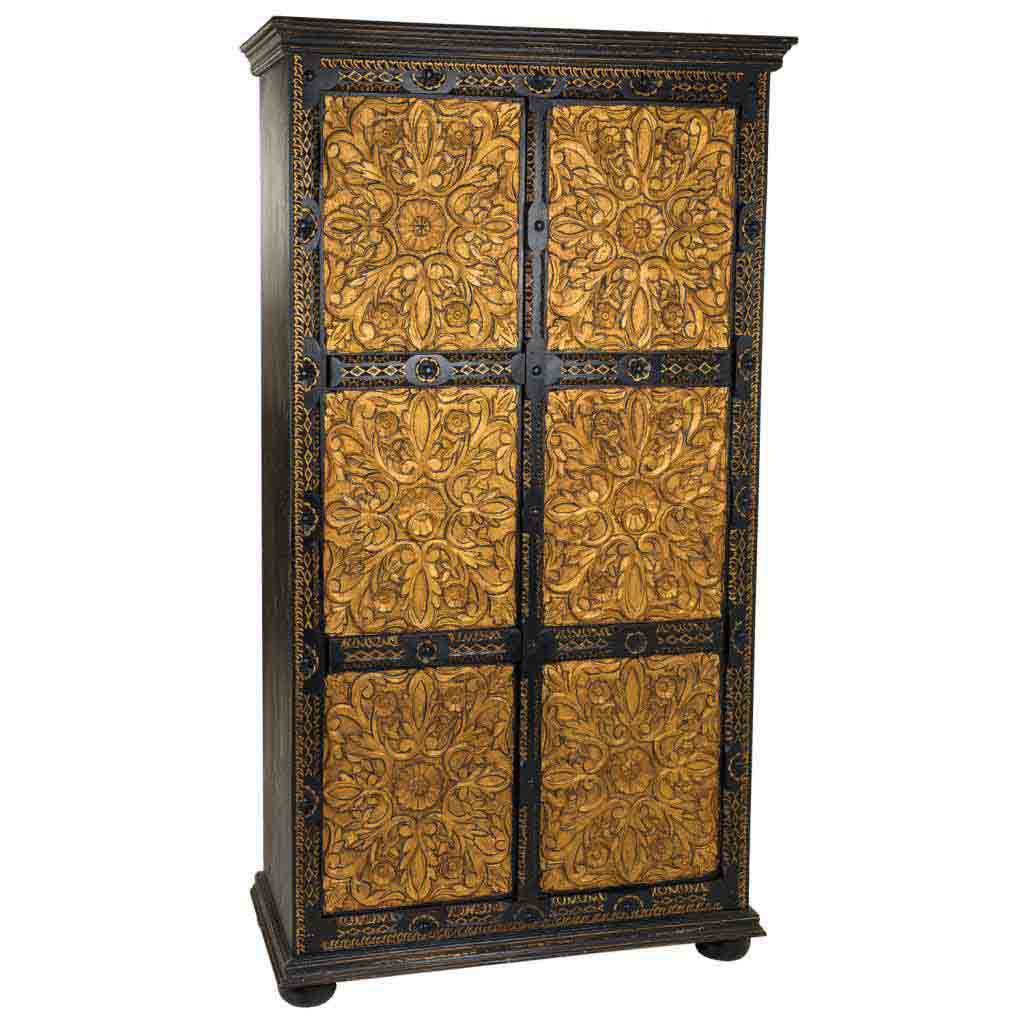 WANDERLUST DECO Armario de Madera Tallada Artesanal 102x44x183h Cm - Amplio Espacio de Almacenamiento