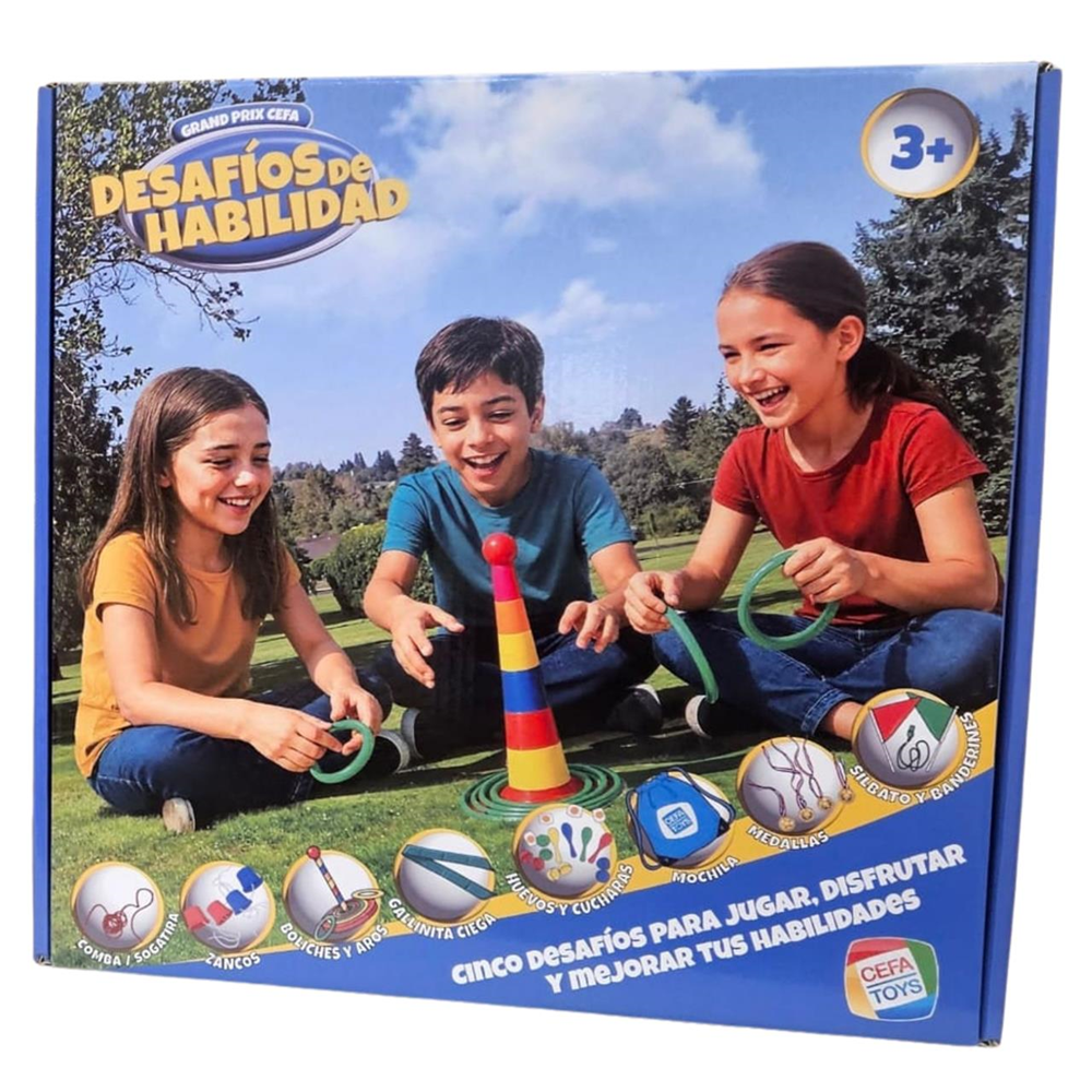 Juego Desafios De Habilidad Grand Prix Cefa. Incluye accesorios necesarios (Zancos, Lanza Aros cono y anillos, cuerda para saltos.......) (25025)